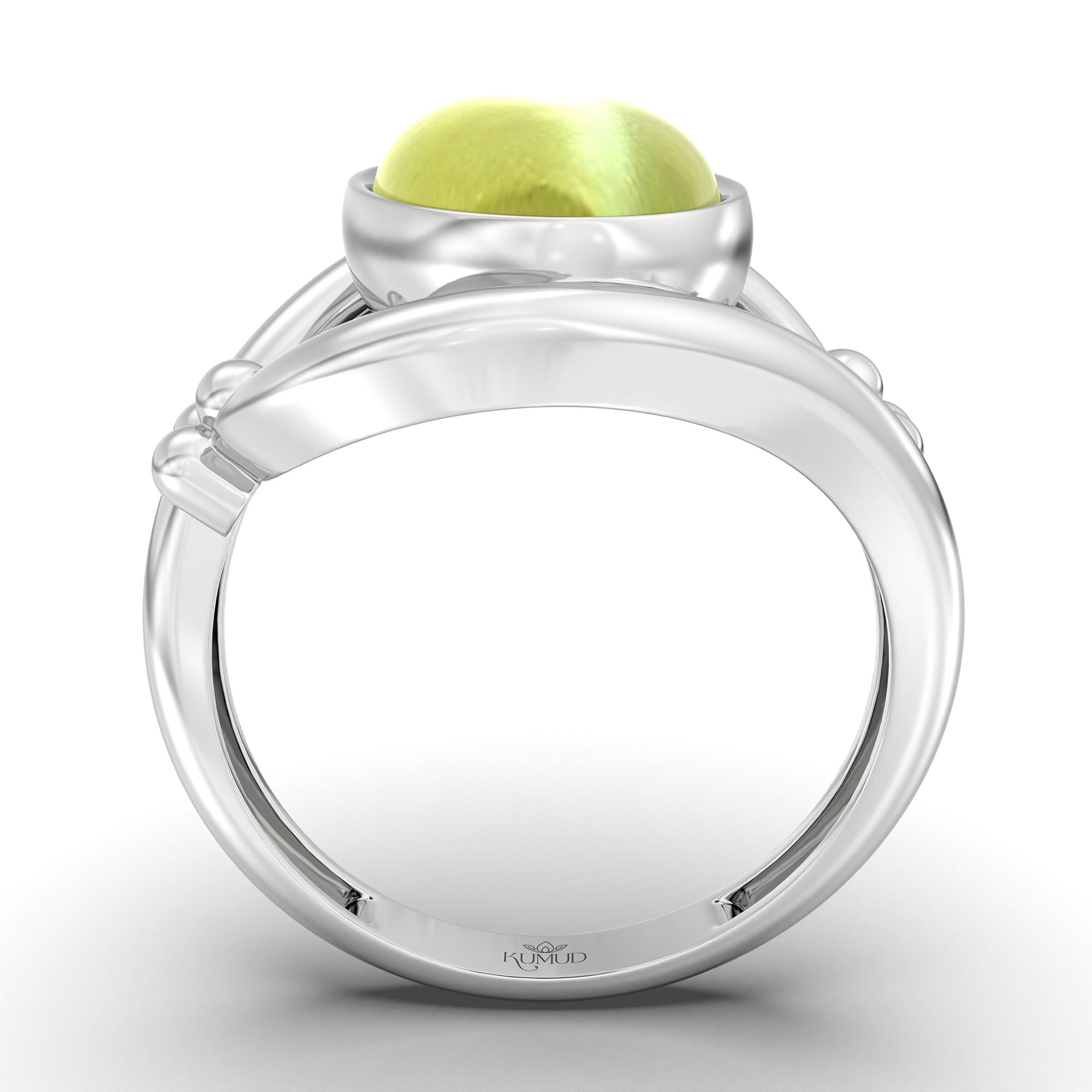 Cat's Eye (Lehsunia) Ring for Women in 925 Sterling Silver – Oval Cabochon 11x8 mm, Bezel Setting, 4 g (Design K14-8) thumbnail