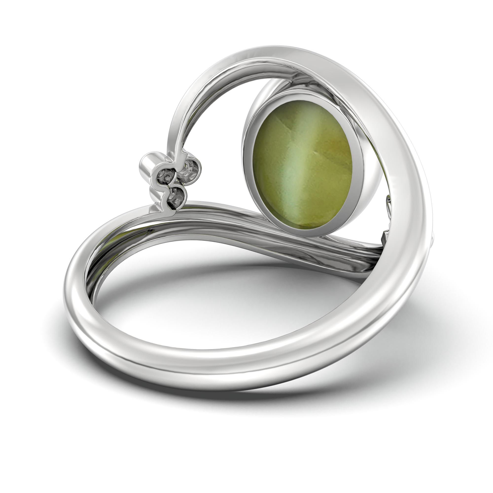 Cat's Eye (Lehsunia) Ring for Women in 925 Sterling Silver – Oval Cabochon 11x8 mm, Bezel Setting, 4 g (Design K14-8) thumbnail