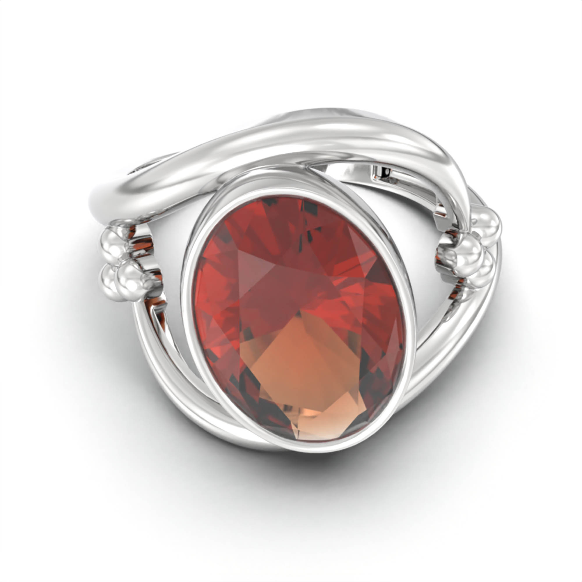 Hessonite (Gomed) Ring for Women in 925 Sterling Silver – Oval 11x8 mm, Bezel Setting, 4 g (Design K14-8) thumbnail