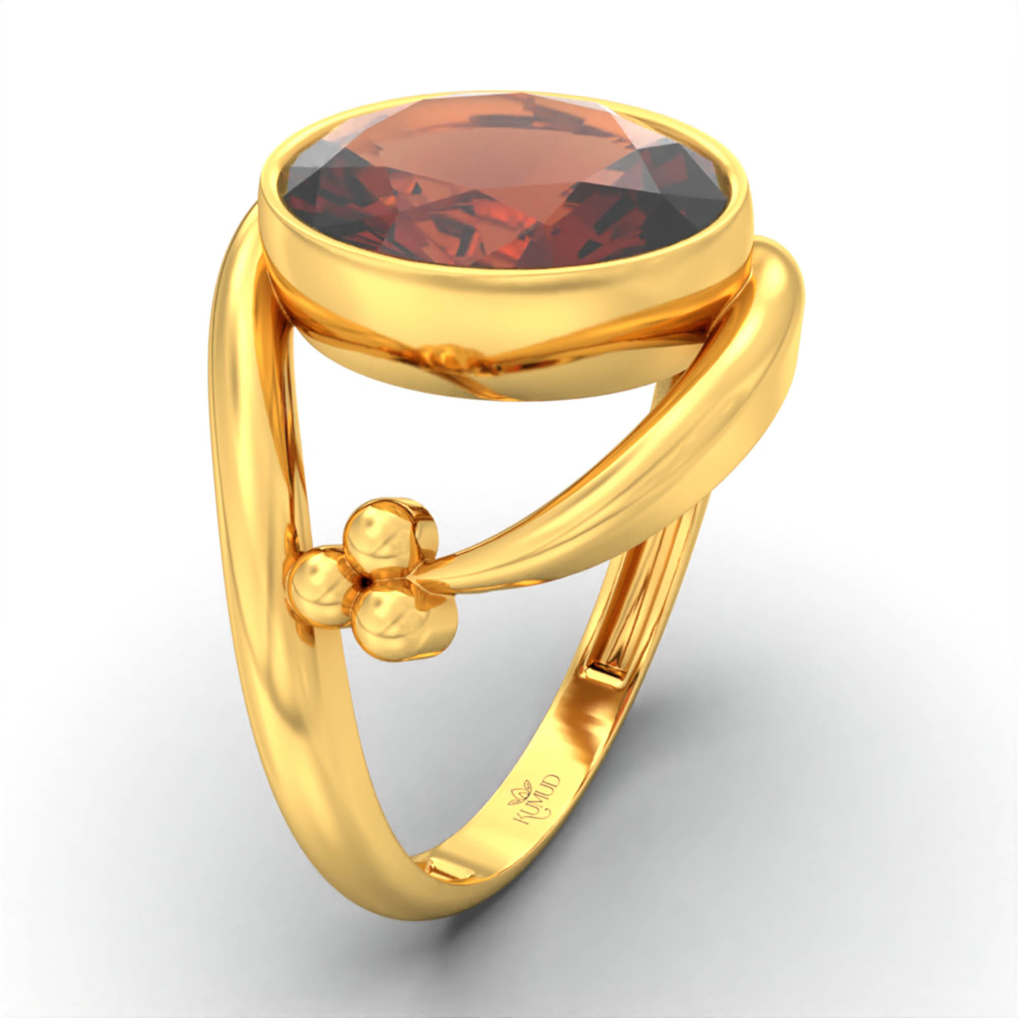 Hessonite (Gomed) Ring for Women in 22K Yellow Gold – Oval 11x8 mm, Bezel Setting, 4 g (Design K14-8) thumbnail
