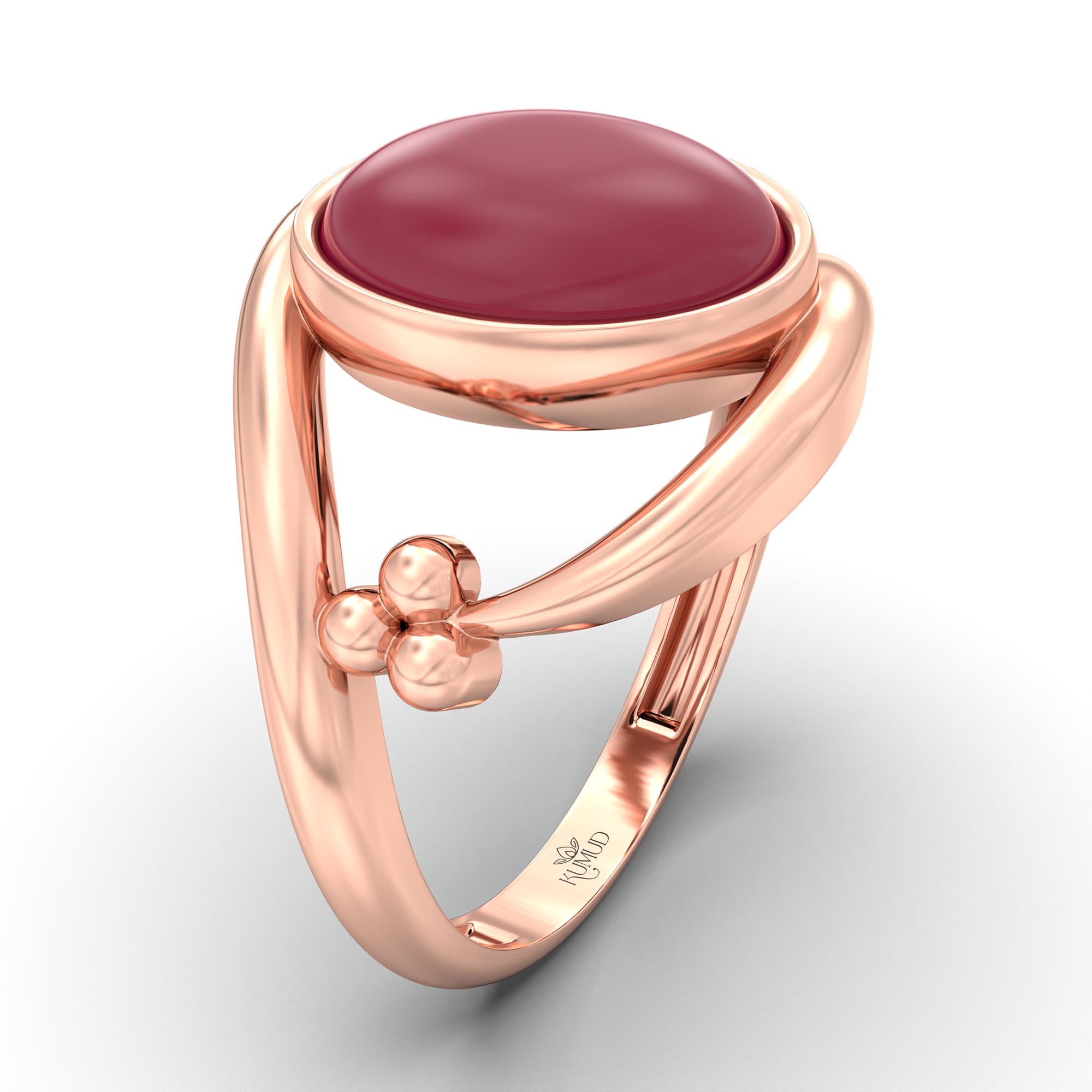 Ruby (Manik) Ring for Women in 18K Rose Gold – Oval Cabochon 11x8 mm, Bezel Setting, 4 g (Design K14-8) thumbnail