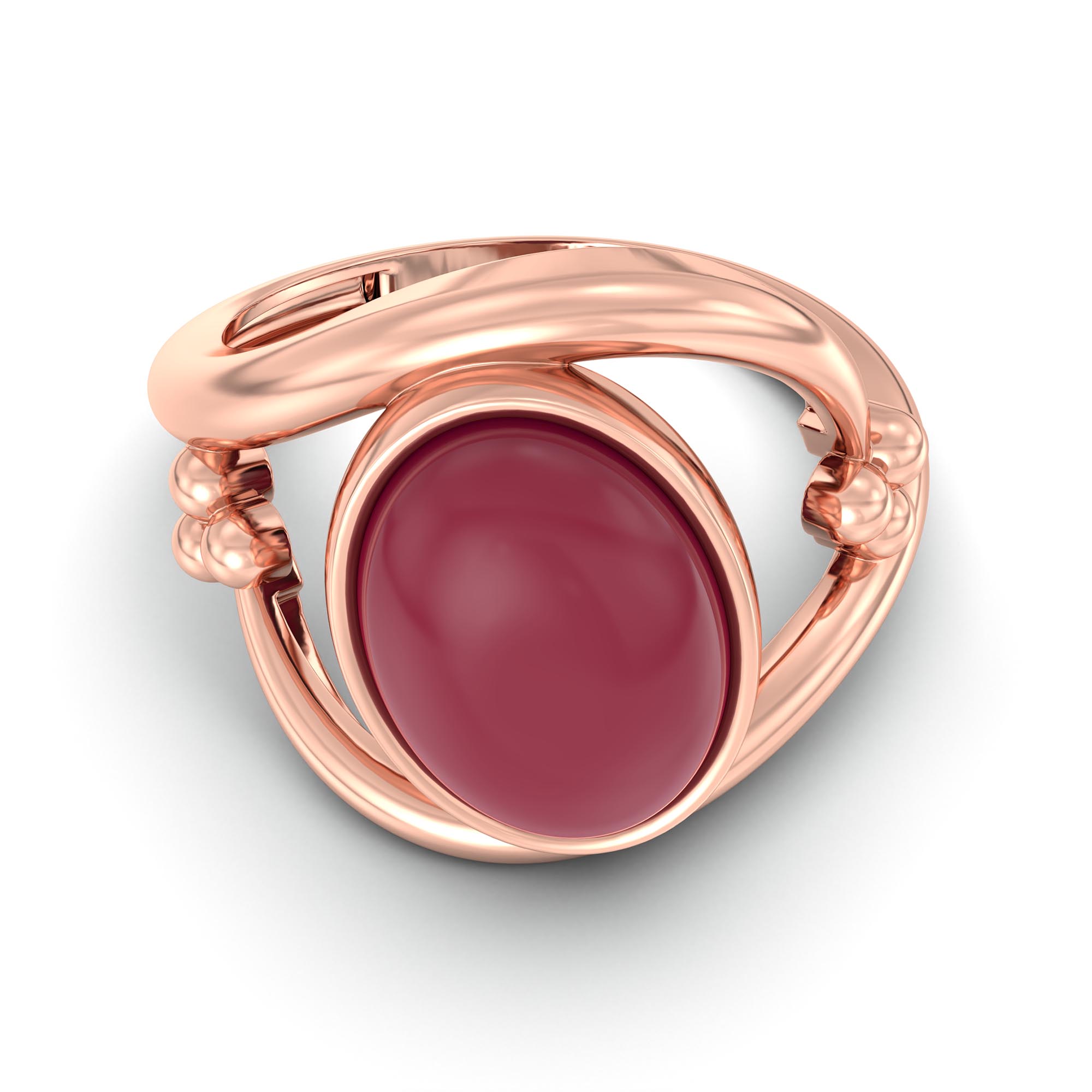 Ruby (Manik) Ring for Women in 18K Rose Gold – Oval Cabochon 11x8 mm, Bezel Setting, 4 g (Design K14-8) thumbnail