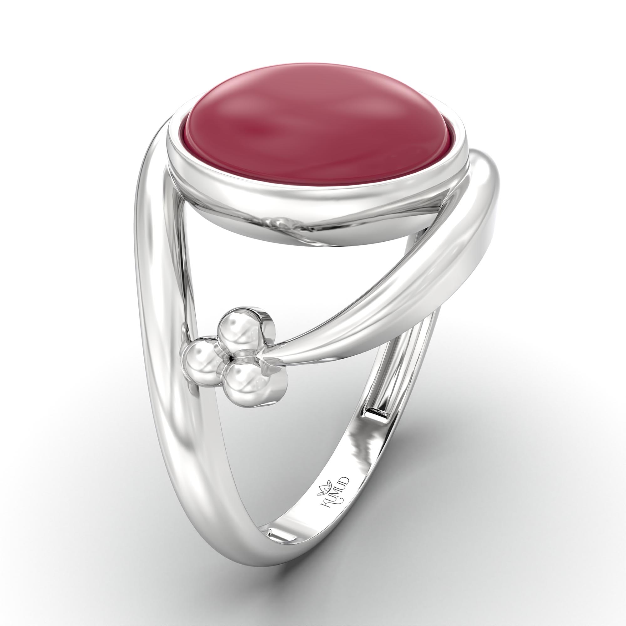 Ruby (Manik) Ring for Women in 18K White Gold – Oval Cabochon 11x8 mm, Bezel Setting, 4 g (Design K14-8) thumbnail