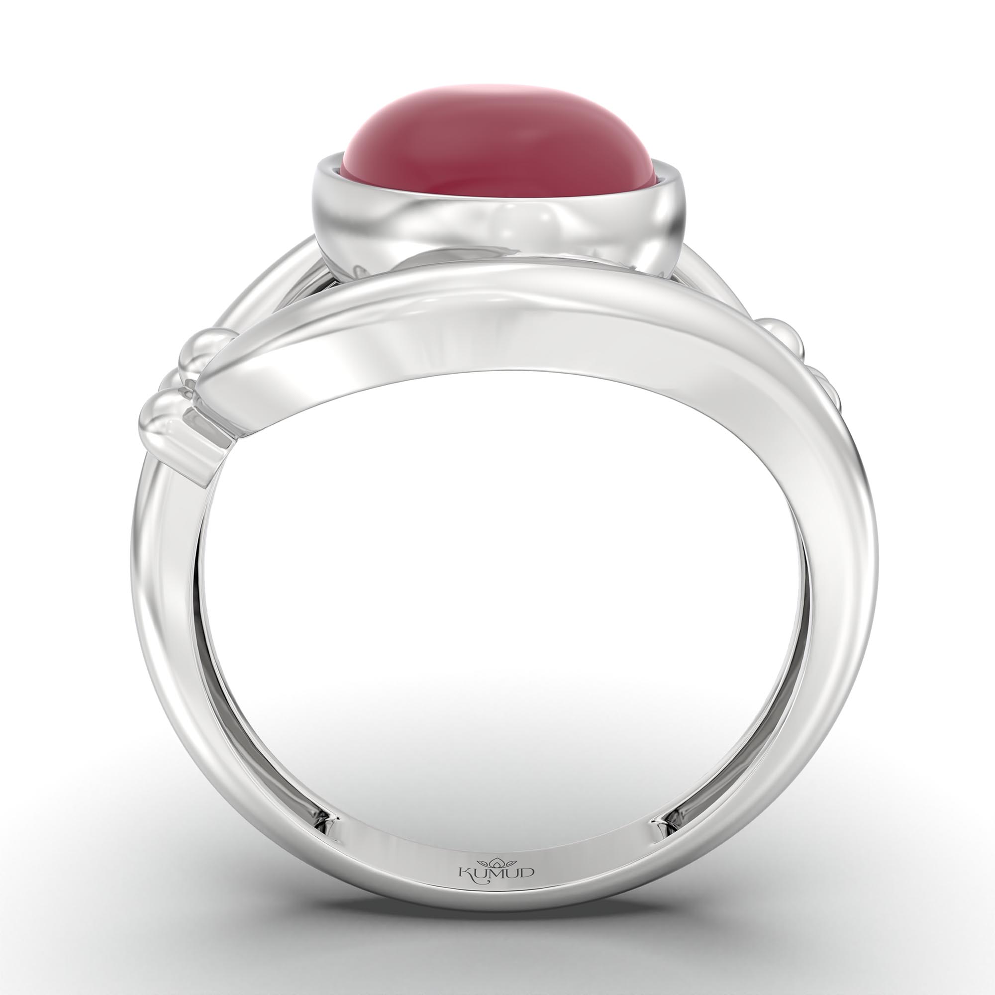 Ruby (Manik) Ring for Women in 18K White Gold – Oval Cabochon 11x8 mm, Bezel Setting, 4 g (Design K14-8) thumbnail