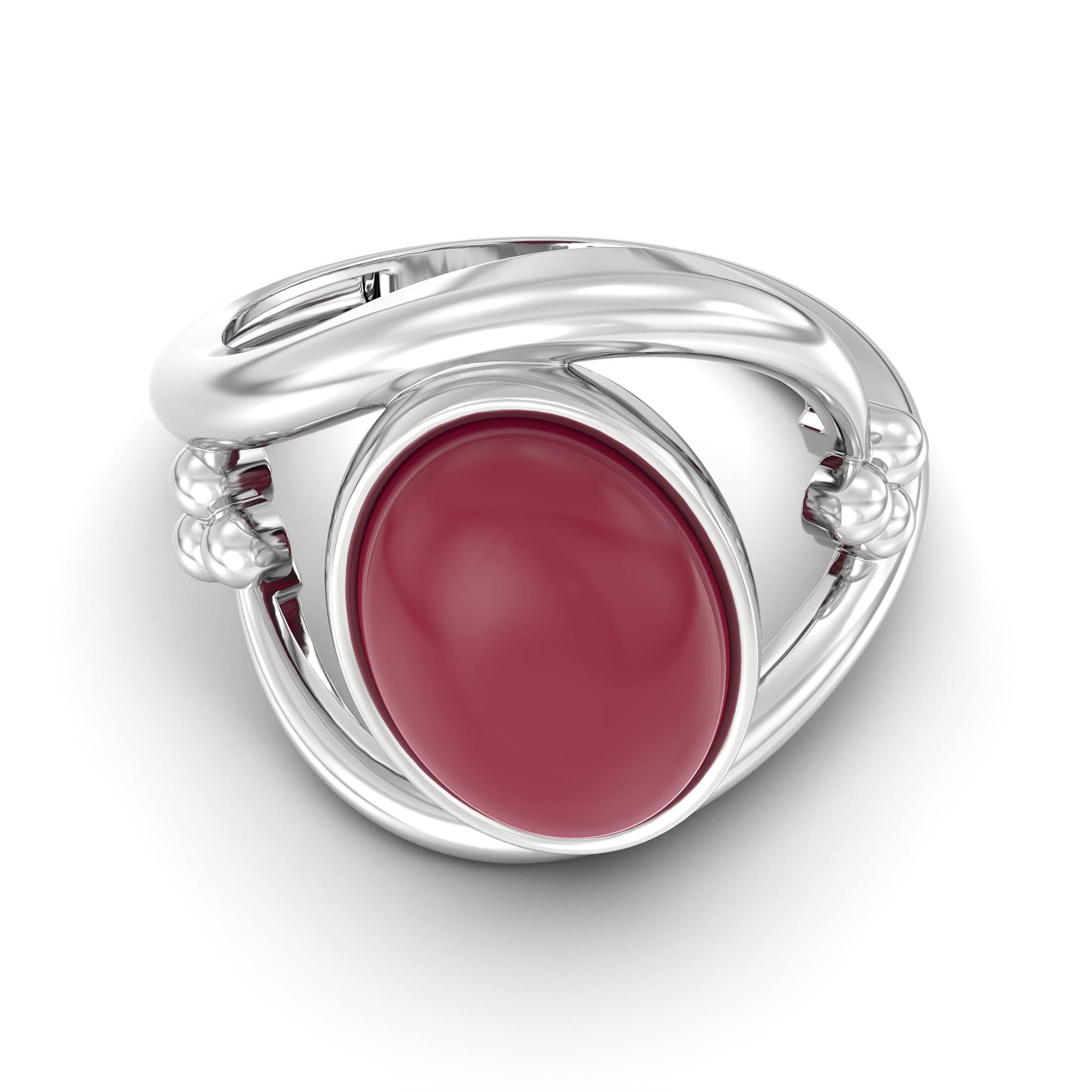 Ruby (Manik) Ring for Women in 18K White Gold – Oval Cabochon 11x8 mm, Bezel Setting, 4 g (Design K14-8) thumbnail
