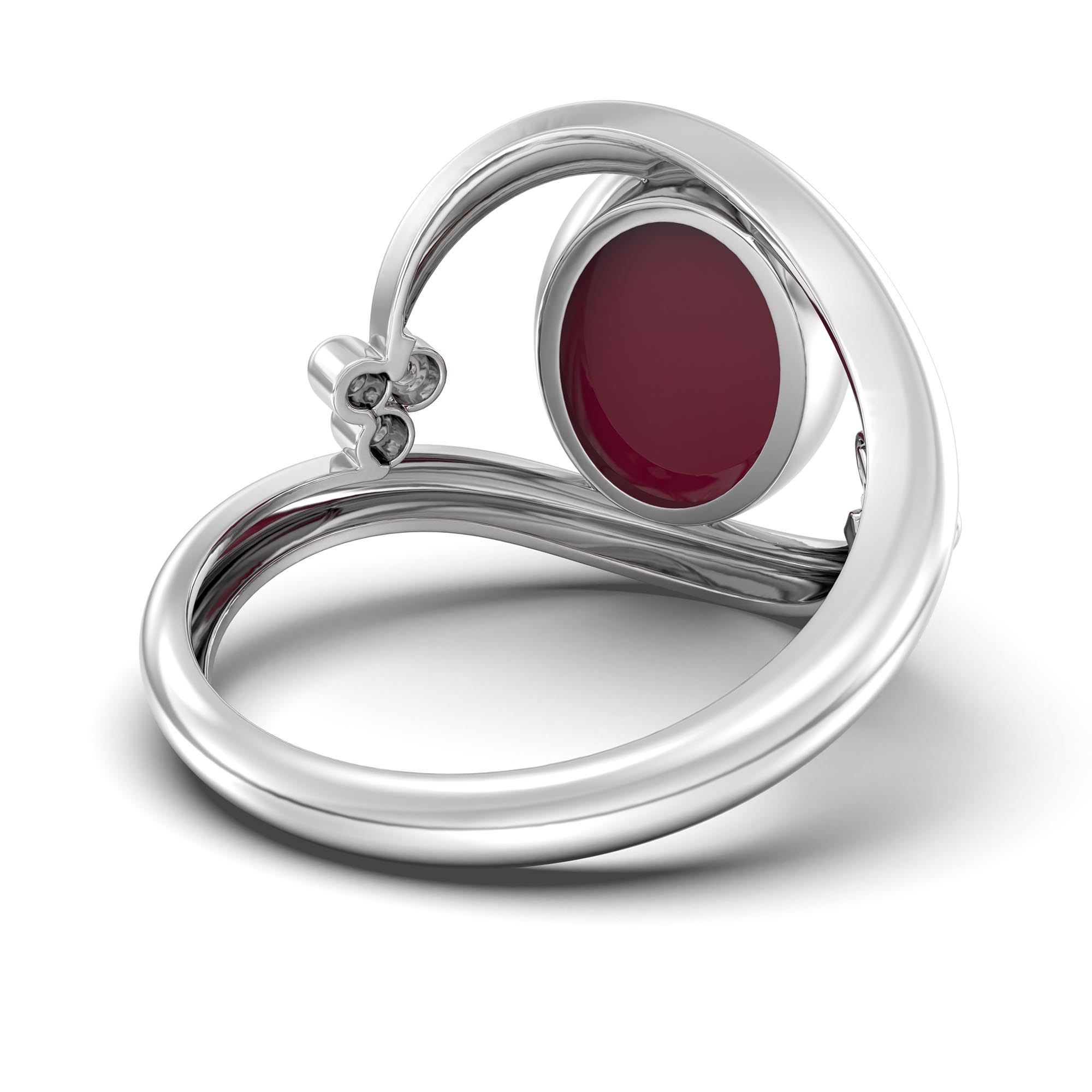 Ruby (Manik) Ring for Women in 18K White Gold – Oval Cabochon 11x8 mm, Bezel Setting, 4 g (Design K14-8) thumbnail