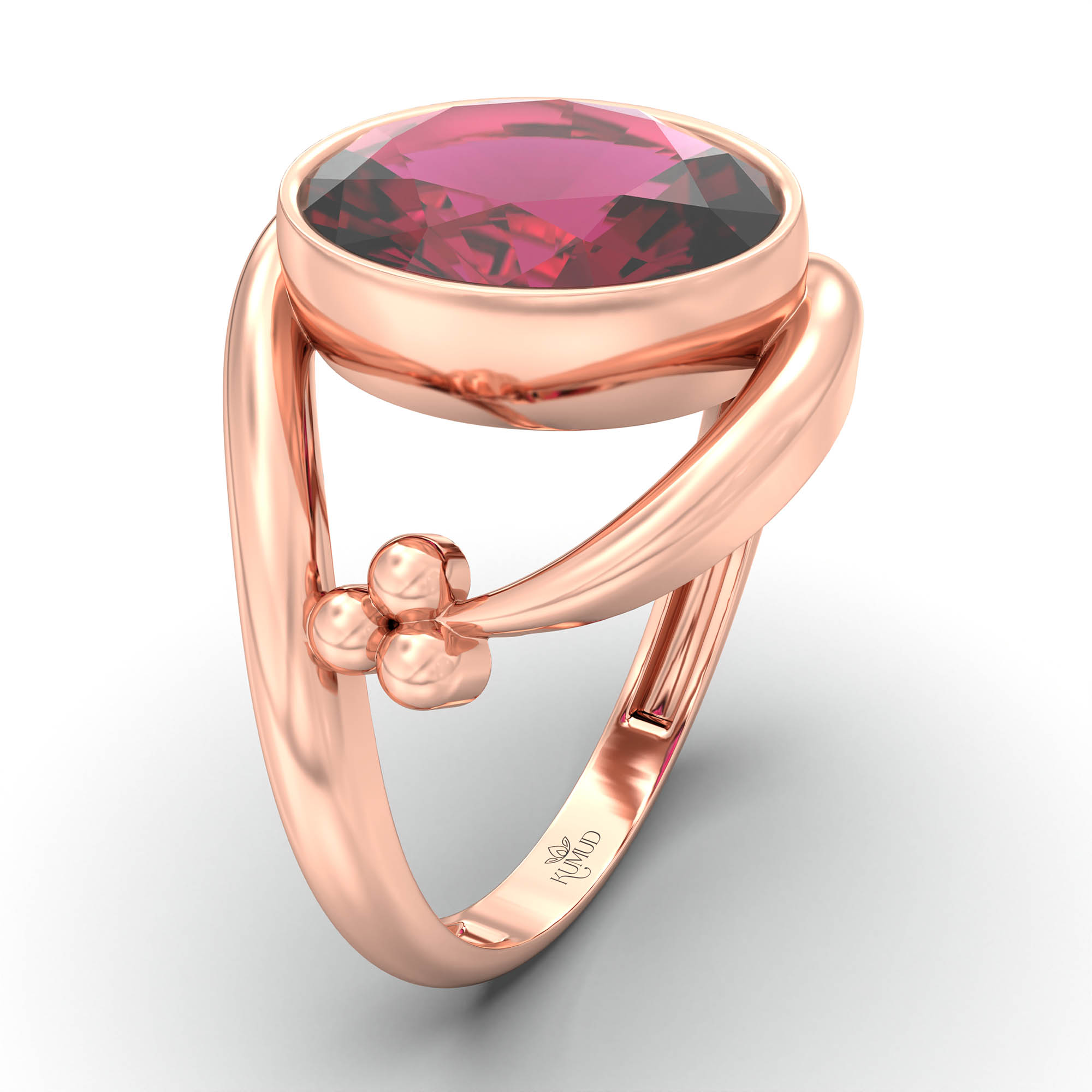 Ruby (Manik) Ring for Women in 18K Rose Gold – Oval 11x8 mm, Bezel Setting, 4 g (Design K14-8) thumbnail