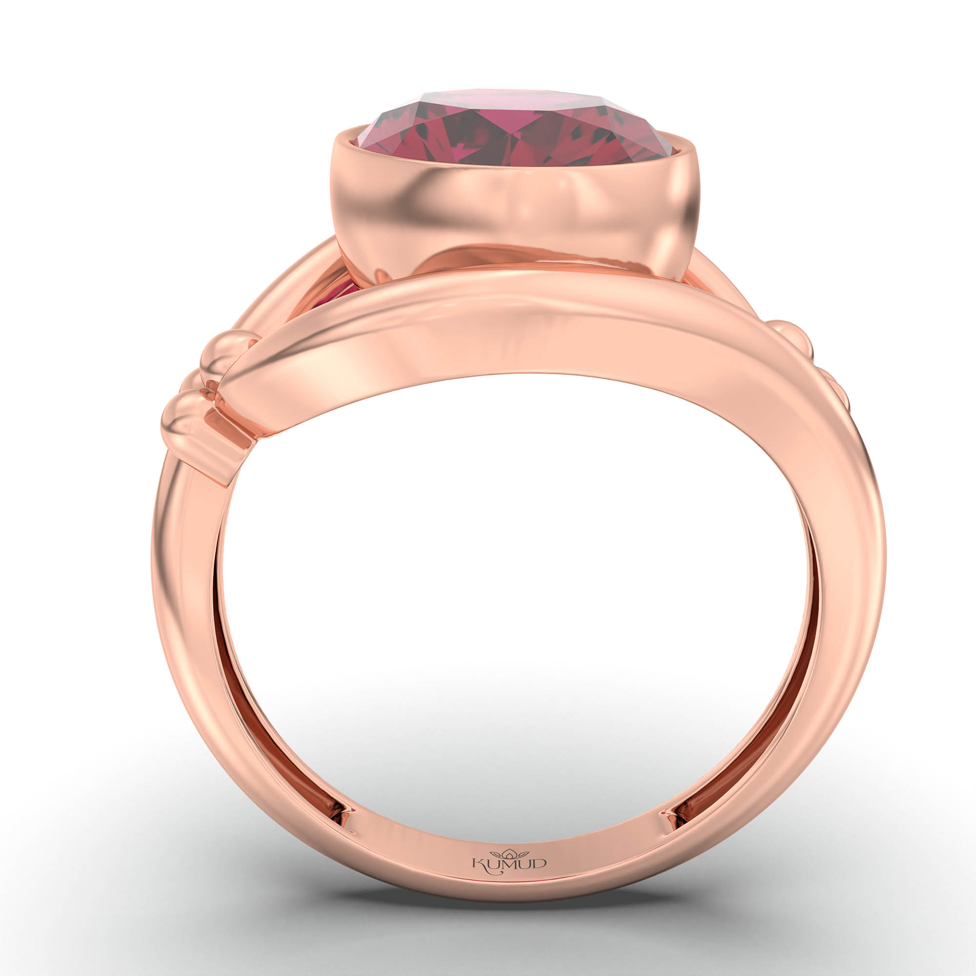 Ruby (Manik) Ring for Women in 18K Rose Gold – Oval 11x8 mm, Bezel Setting, 4 g (Design K14-8) thumbnail