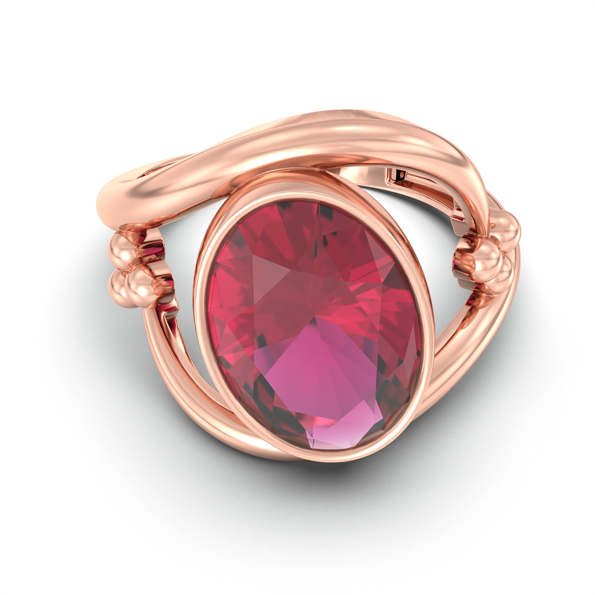 Ruby (Manik) Ring for Women in 18K Rose Gold – Oval 11x8 mm, Bezel Setting, 4 g (Design K14-8) thumbnail
