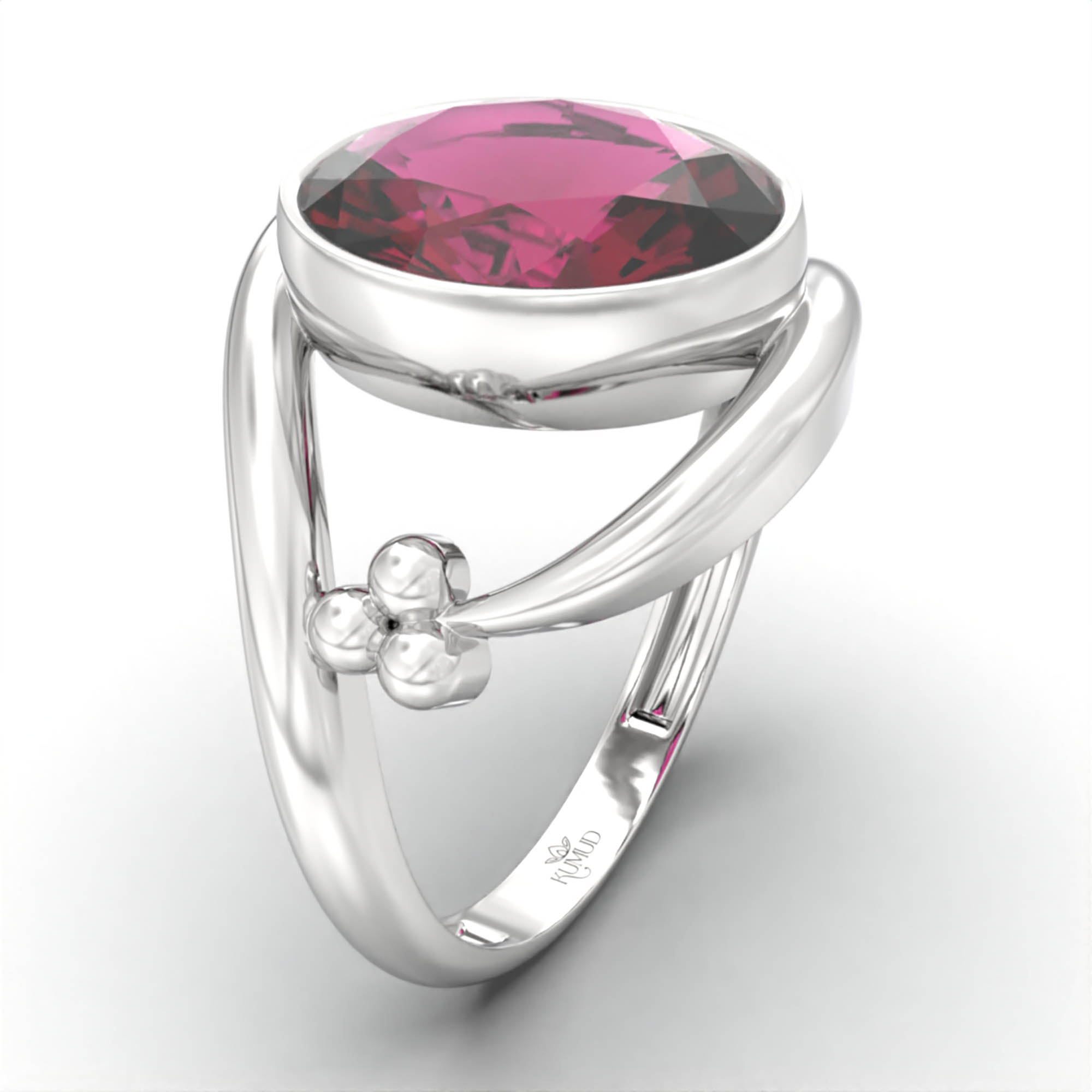 Ruby (Manik) Ring for Women in 18K White Gold – Oval 11x8 mm, Bezel Setting, 4 g (Design K14-8) thumbnail