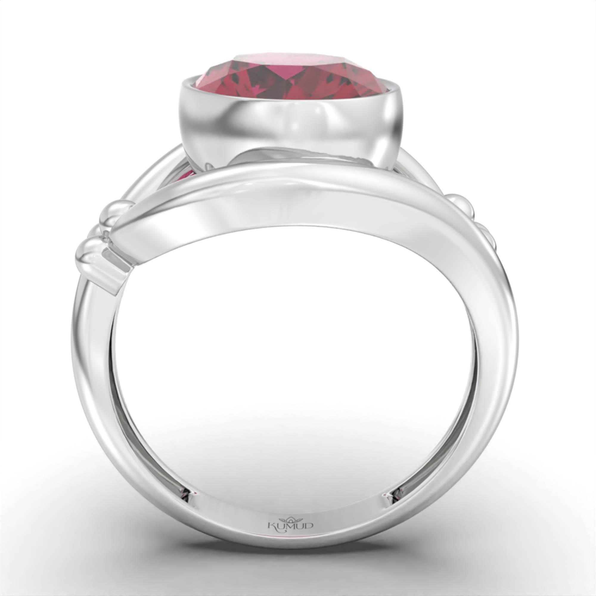 Ruby (Manik) Ring for Women in 18K White Gold – Oval 11x8 mm, Bezel Setting, 4 g (Design K14-8) thumbnail