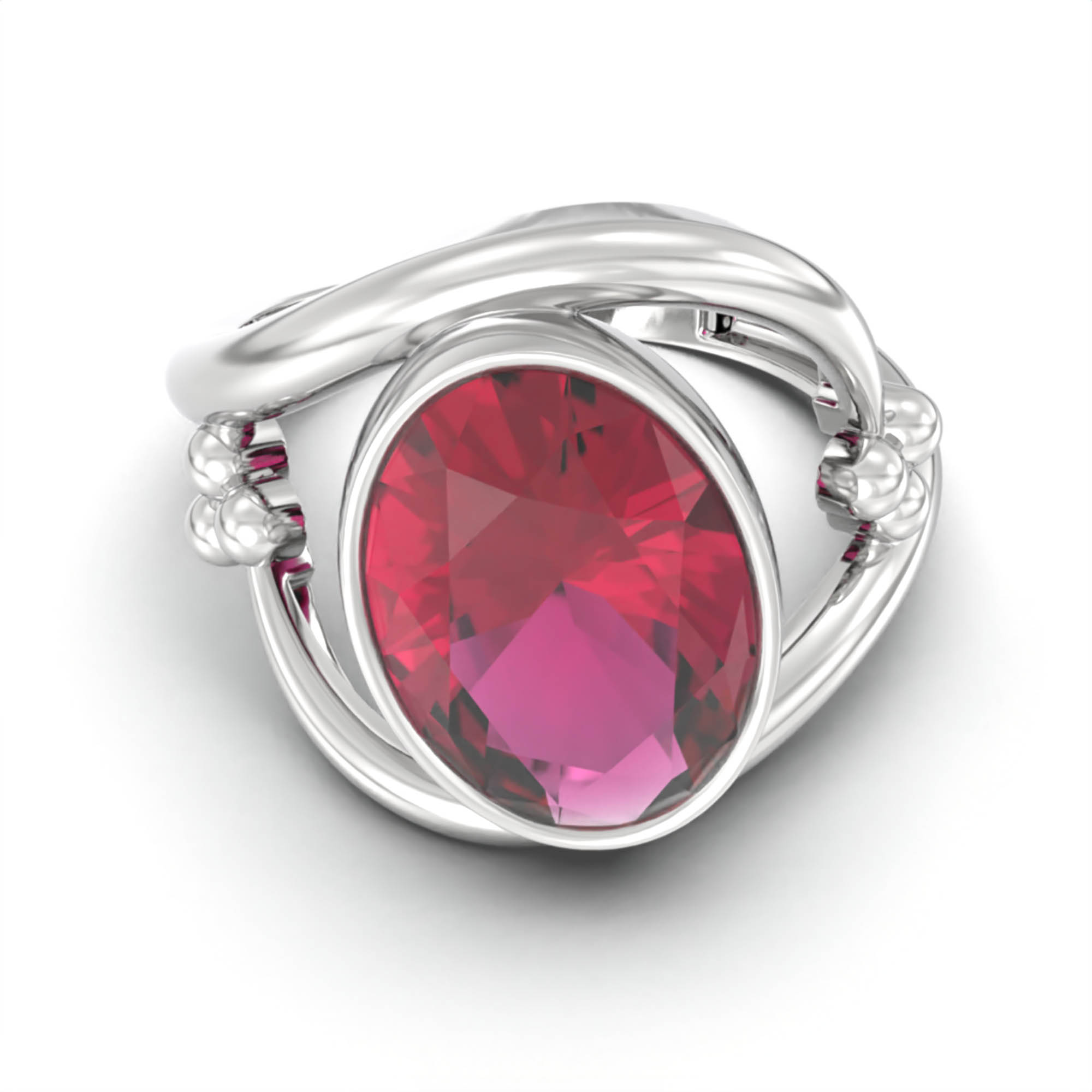 Ruby (Manik) Ring for Women in 18K White Gold – Oval 11x8 mm, Bezel Setting, 4 g (Design K14-8) thumbnail