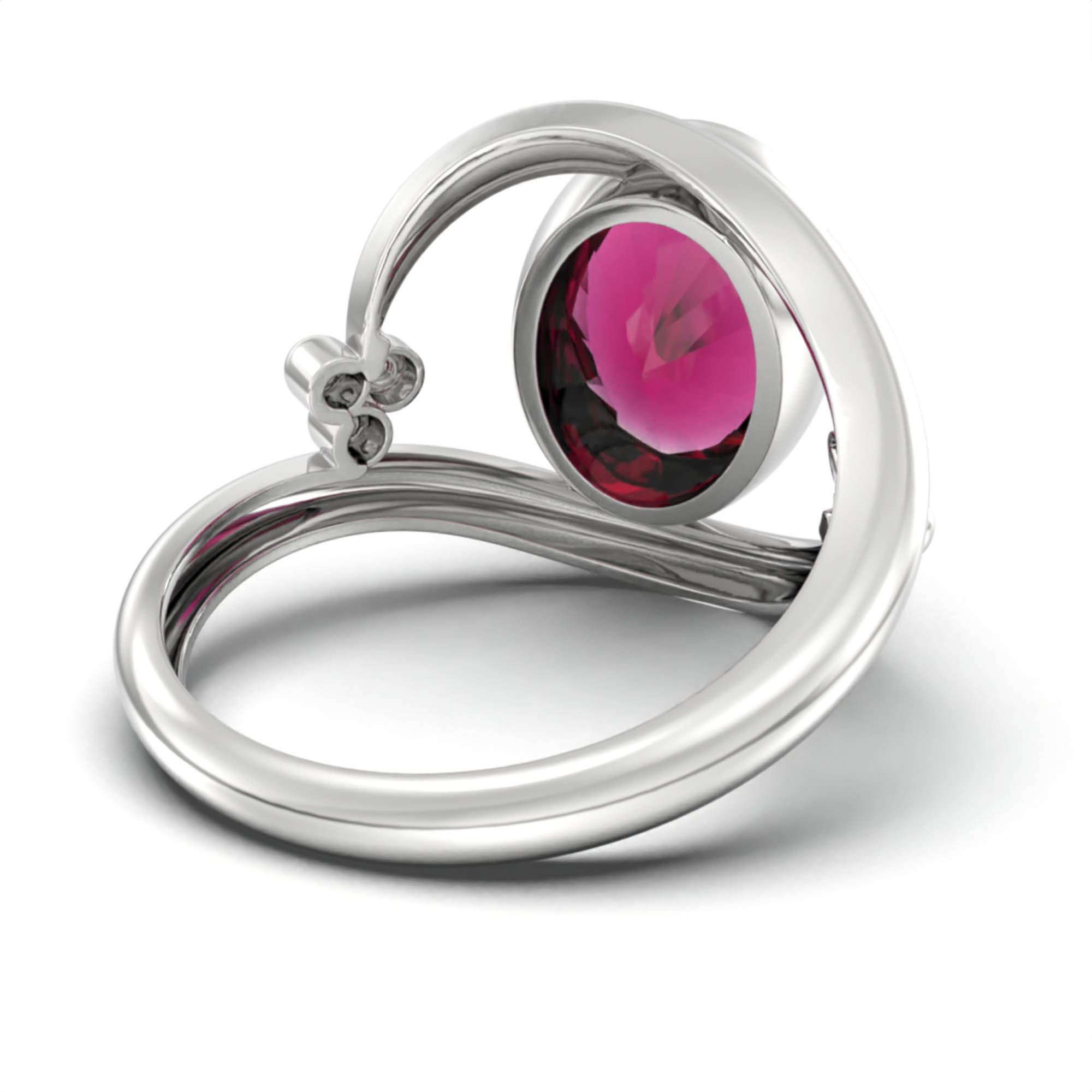 Ruby (Manik) Ring for Women in 18K White Gold – Oval 11x8 mm, Bezel Setting, 4 g (Design K14-8) thumbnail