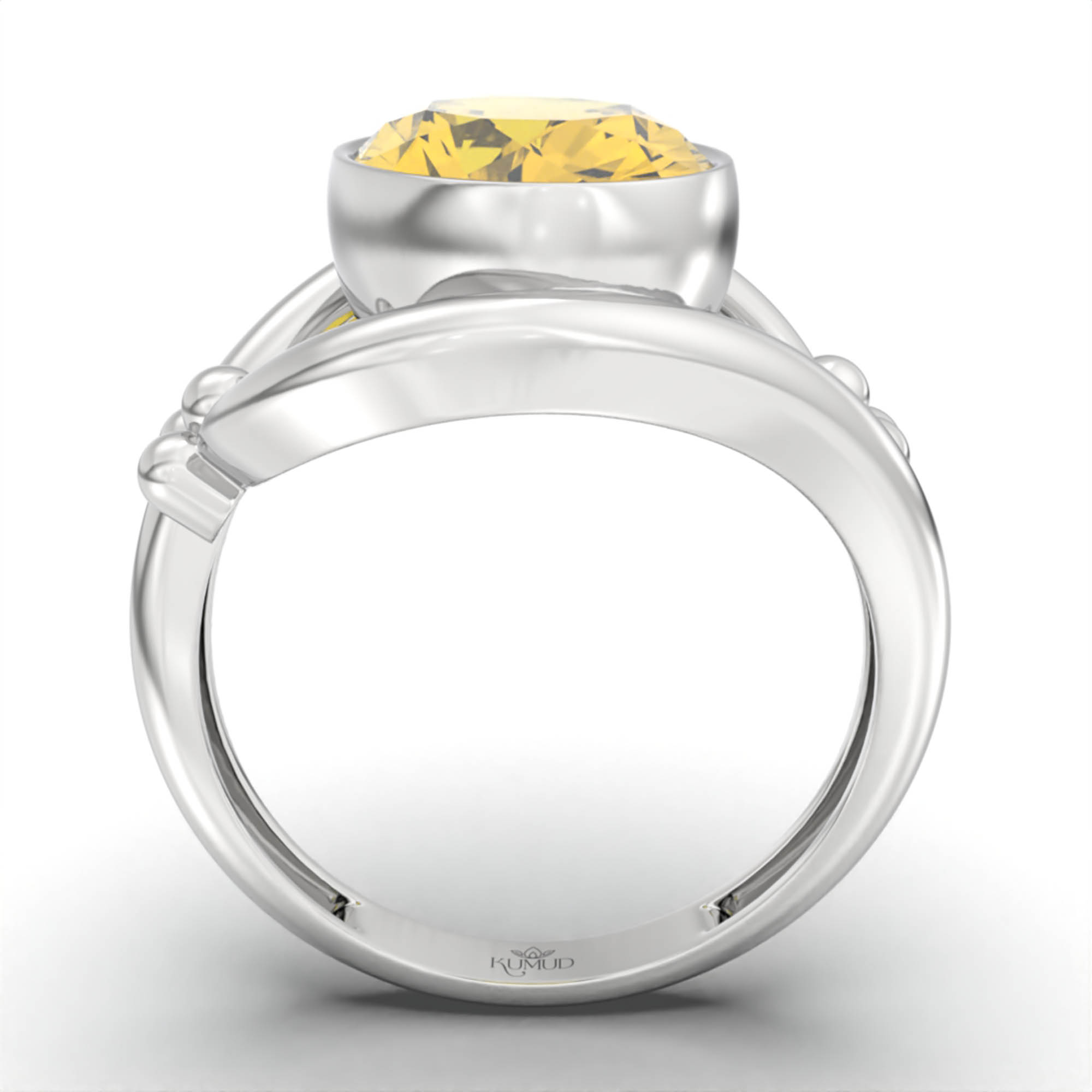 Yellow Sapphire (Pukhraj) Ring for Women in 925 Sterling Silver – Oval 11x8 mm, Bezel Setting, 4 g (Design K14-8) thumbnail