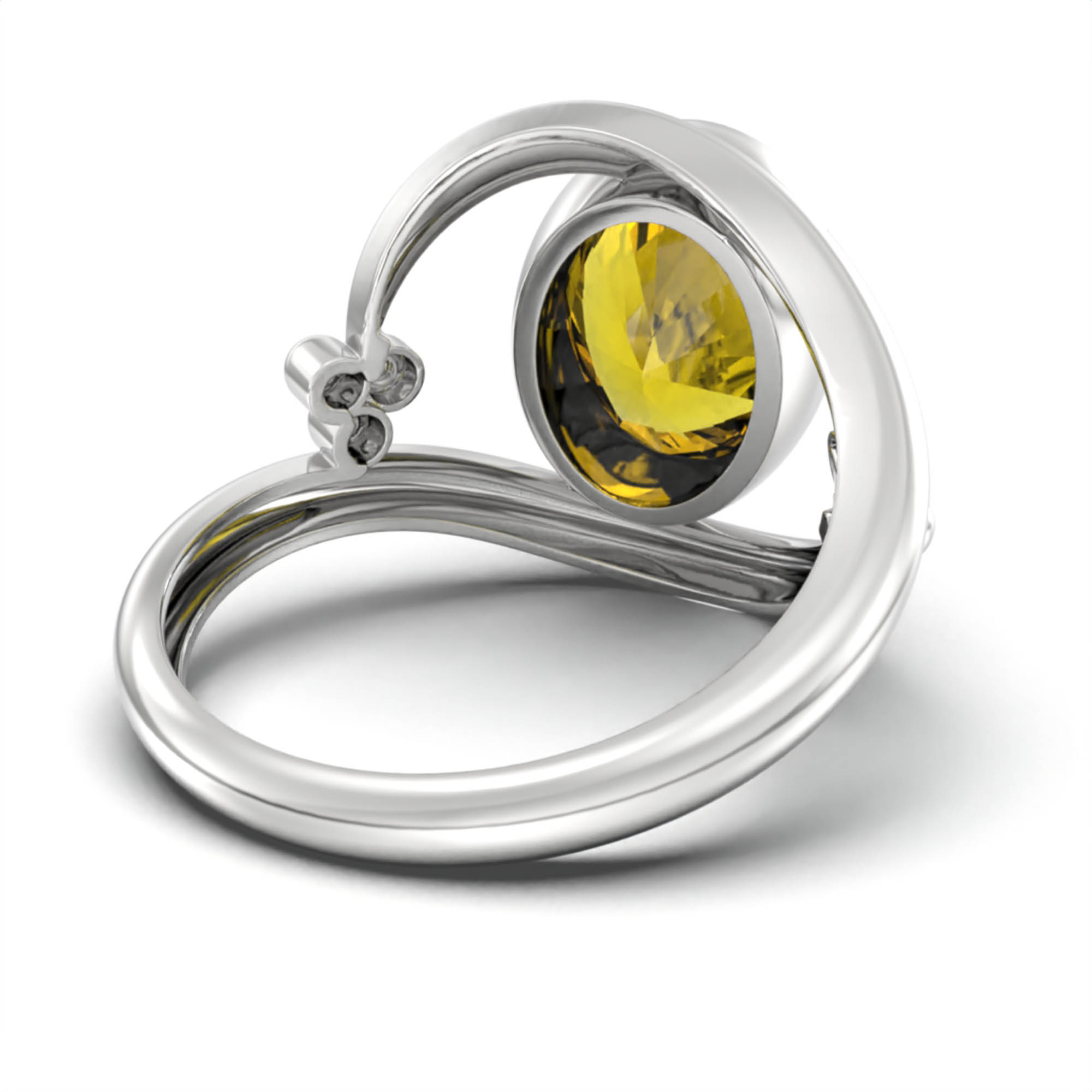 Yellow Sapphire (Pukhraj) Ring for Women in 925 Sterling Silver – Oval 11x8 mm, Bezel Setting, 4 g (Design K14-8) thumbnail