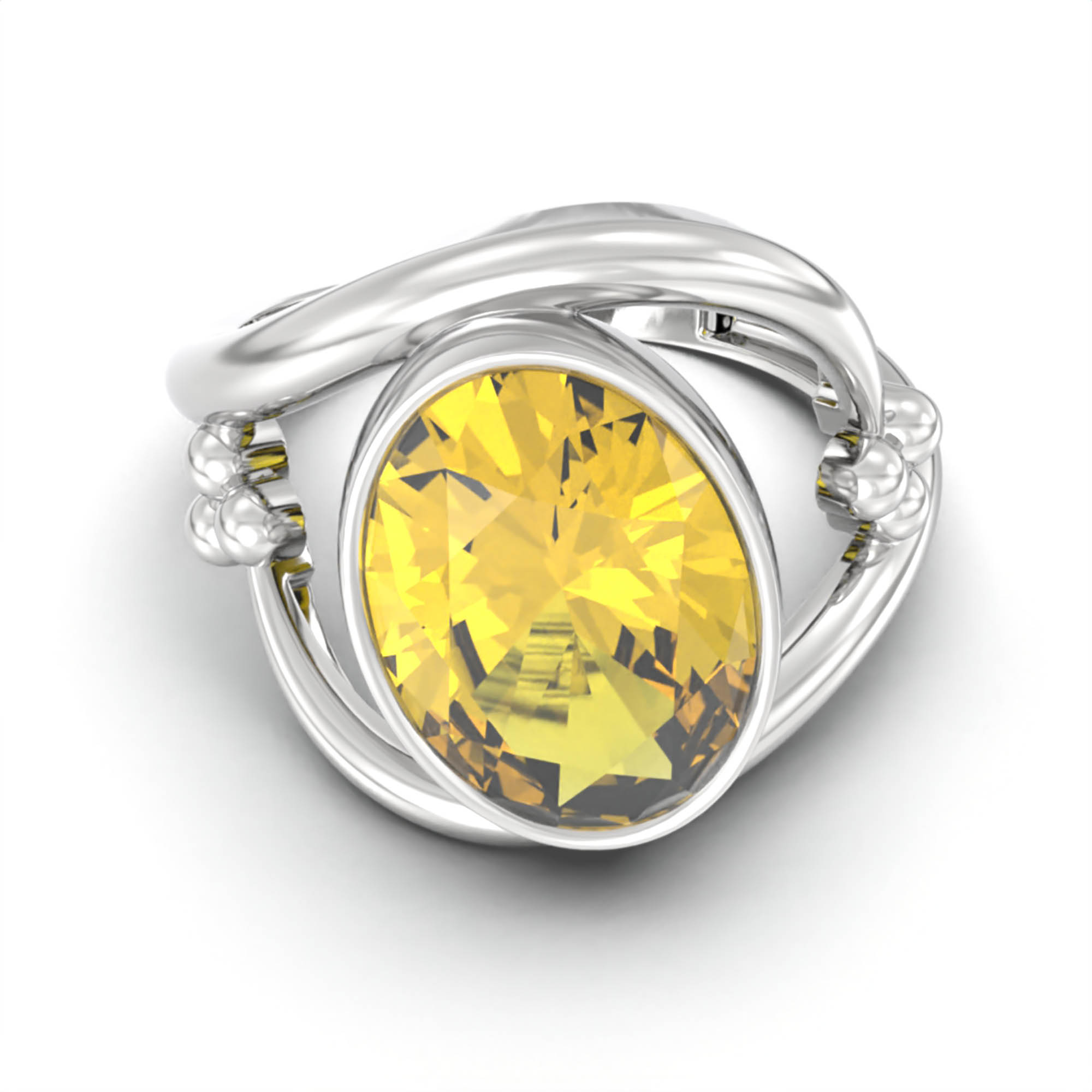 Yellow Sapphire (Pukhraj) Ring for Women in 18K White Gold – Oval 11x8 mm, Bezel Setting, 4 g (Design K14-8) thumbnail