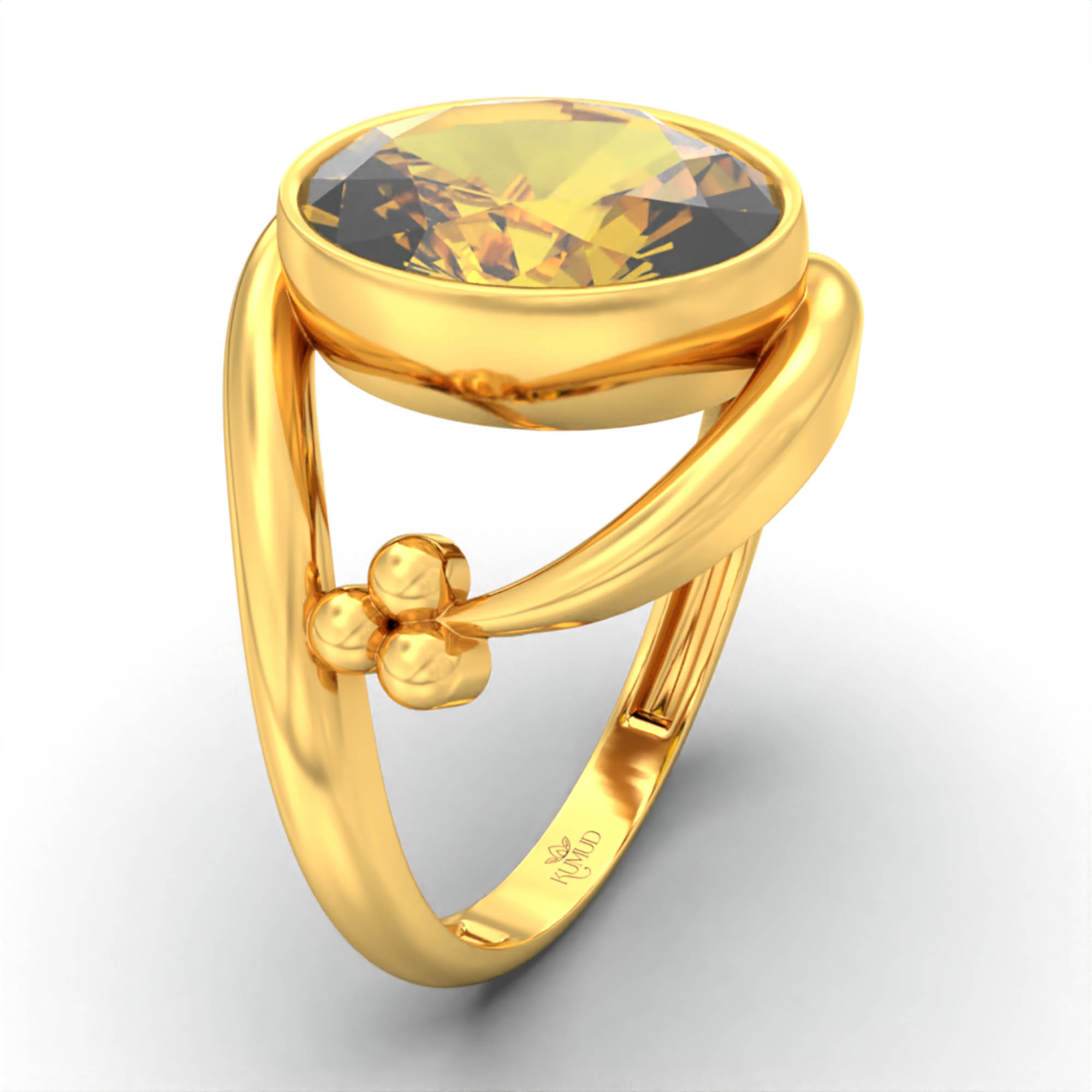 Yellow Sapphire (Pukhraj) Ring for Women in 22K Yellow Gold – Oval 11x8 mm, Bezel Setting, 4 g (Design K14-8) thumbnail