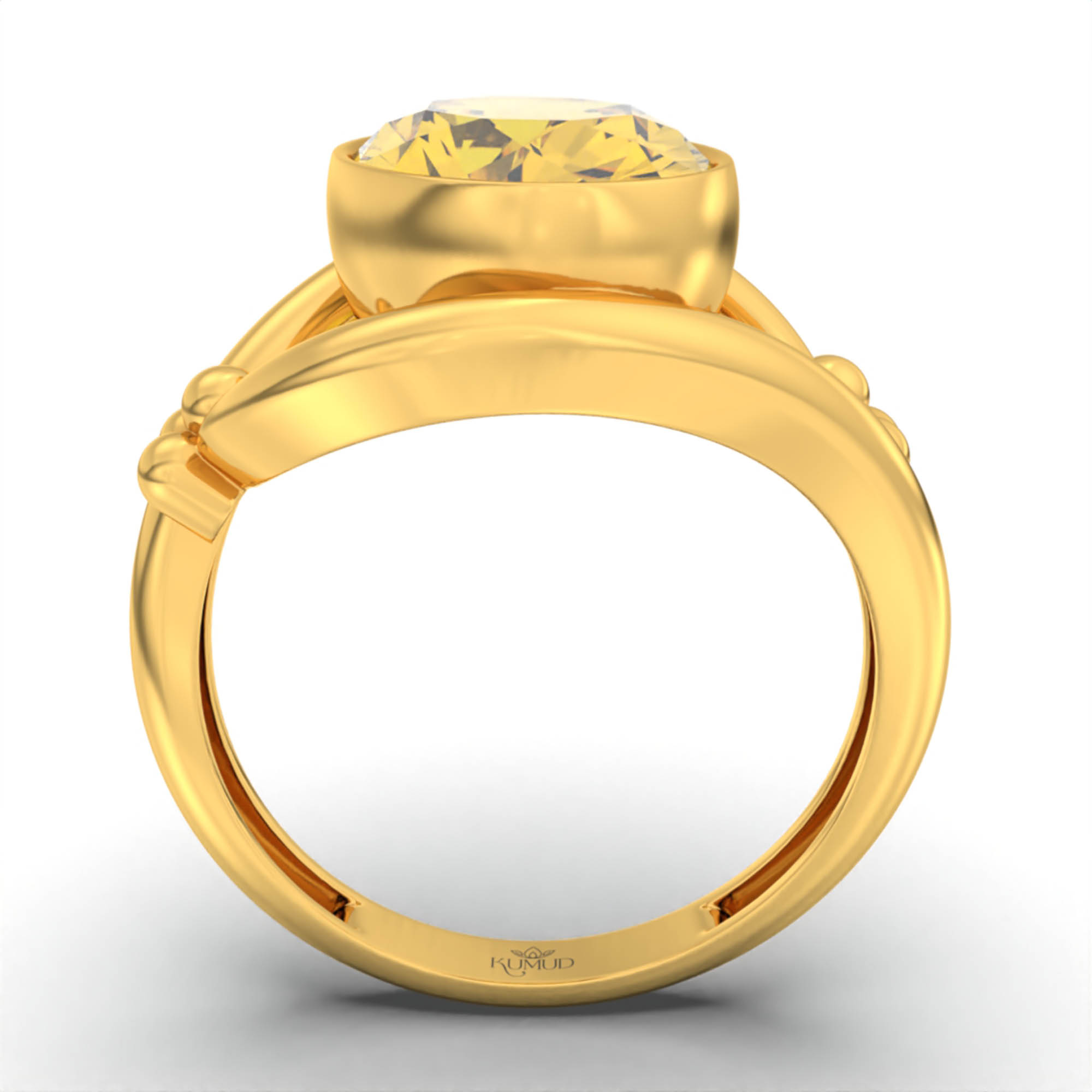 Yellow Sapphire (Pukhraj) Ring for Women in 22K Yellow Gold – Oval 11x8 mm, Bezel Setting, 4 g (Design K14-8) thumbnail