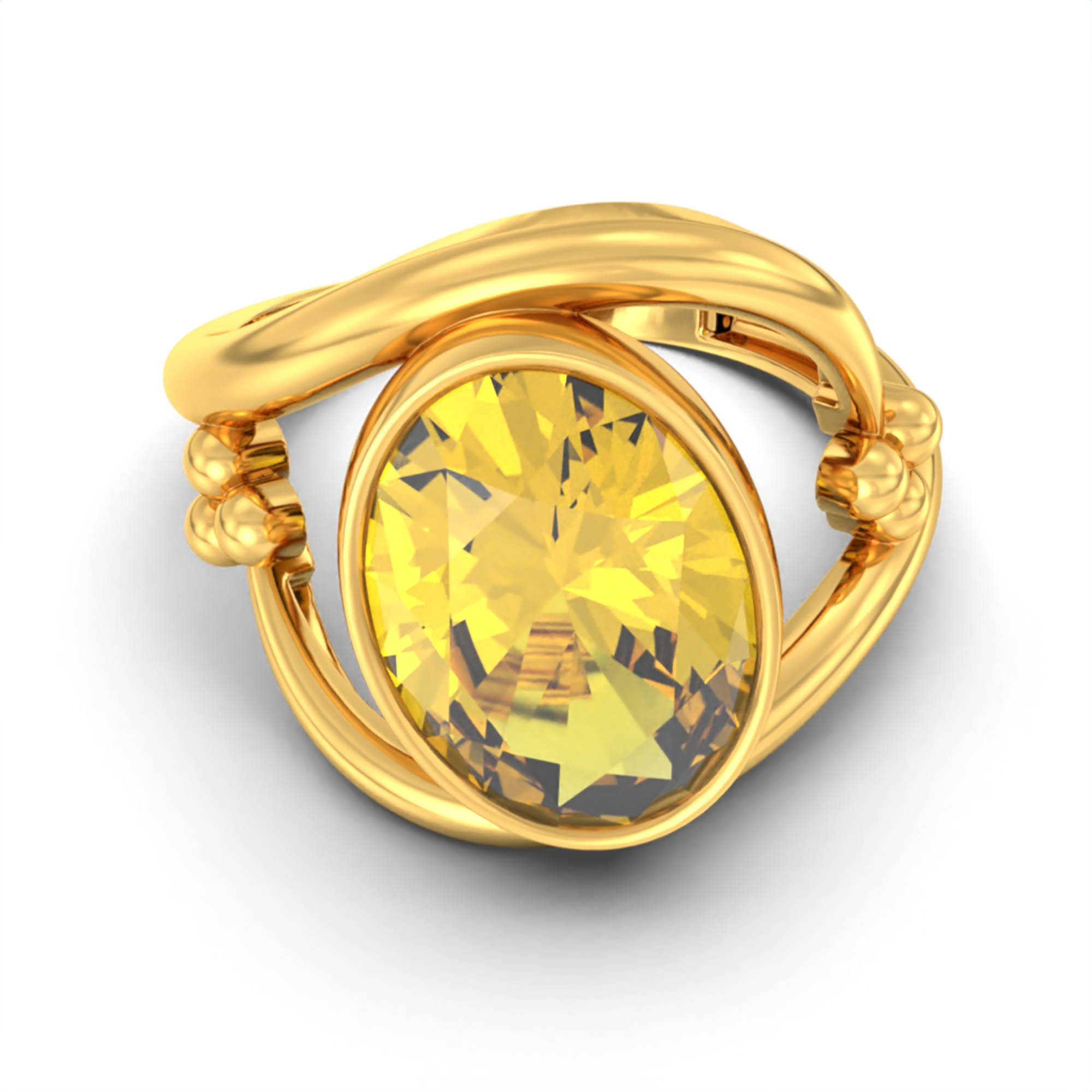 Yellow Sapphire (Pukhraj) Ring for Women in 22K Yellow Gold – Oval 11x8 mm, Bezel Setting, 4 g (Design K14-8) thumbnail