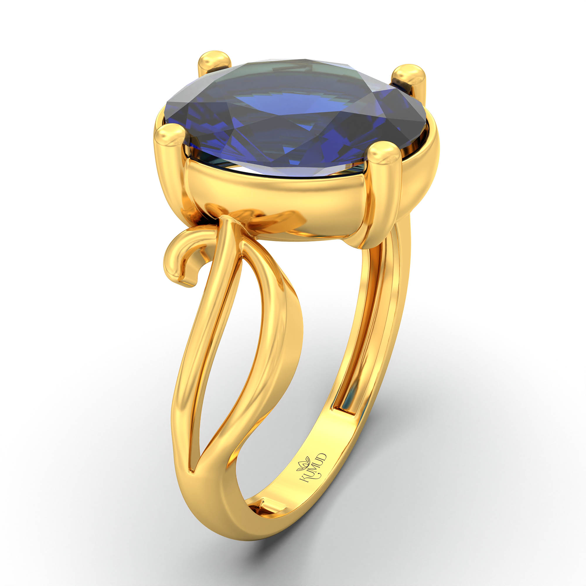 Blue Sapphire (Neelam) Ring for Women in 22K Yellow Gold – Oval 11x8 mm, Prong Setting, 4 g (Design K14-9) thumbnail