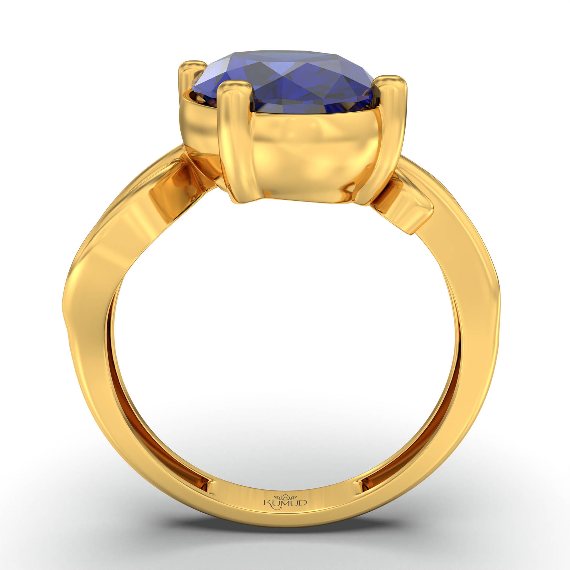 Blue Sapphire (Neelam) Ring for Women in 22K Yellow Gold – Oval 11x8 mm, Prong Setting, 4 g (Design K14-9) thumbnail