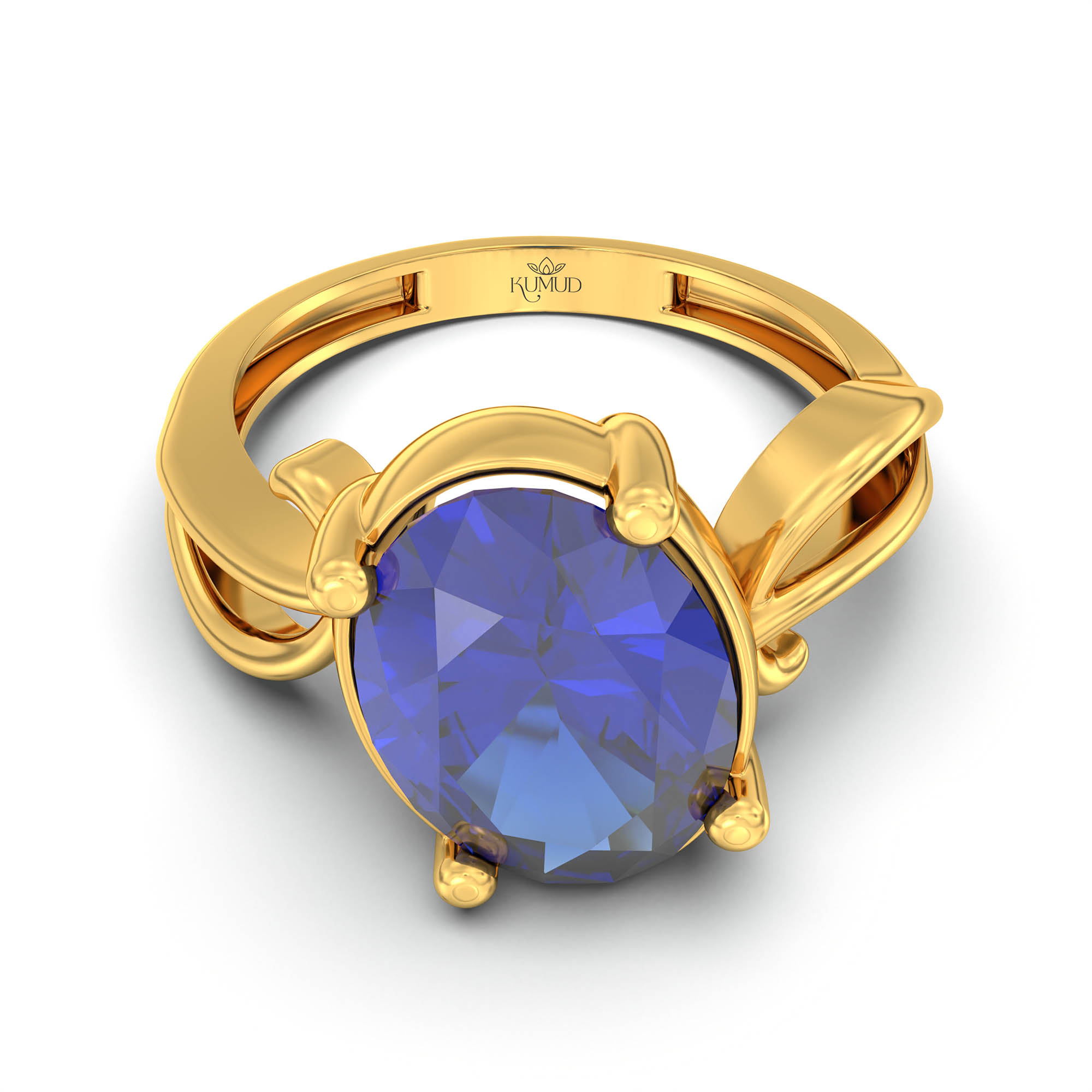 Blue Sapphire (Neelam) Ring for Women in 22K Yellow Gold – Oval 11x8 mm, Prong Setting, 4 g (Design K14-9) thumbnail