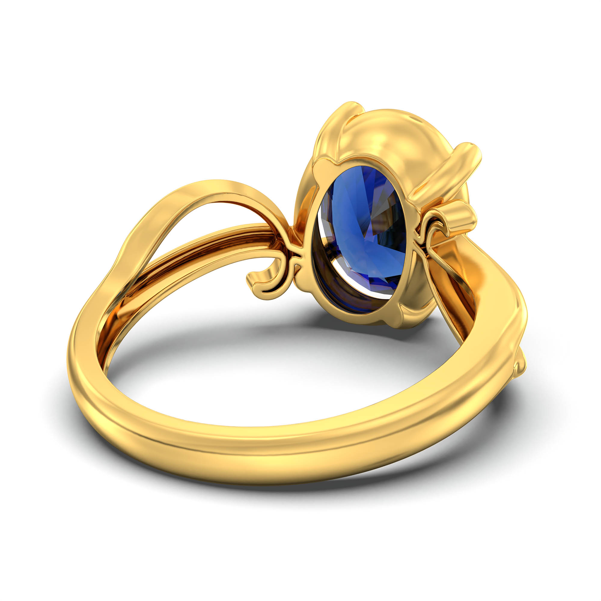 Blue Sapphire (Neelam) Ring for Women in 22K Yellow Gold – Oval 11x8 mm, Prong Setting, 4 g (Design K14-9) thumbnail