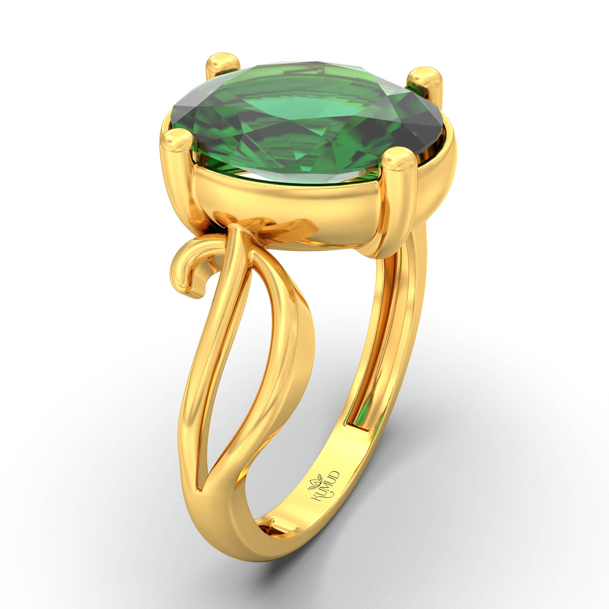 Emerald (Panna) Ring for Women in 22K Yellow Gold – Oval 11x8 mm, Prong Setting, 4 g (Design K14-9) thumbnail