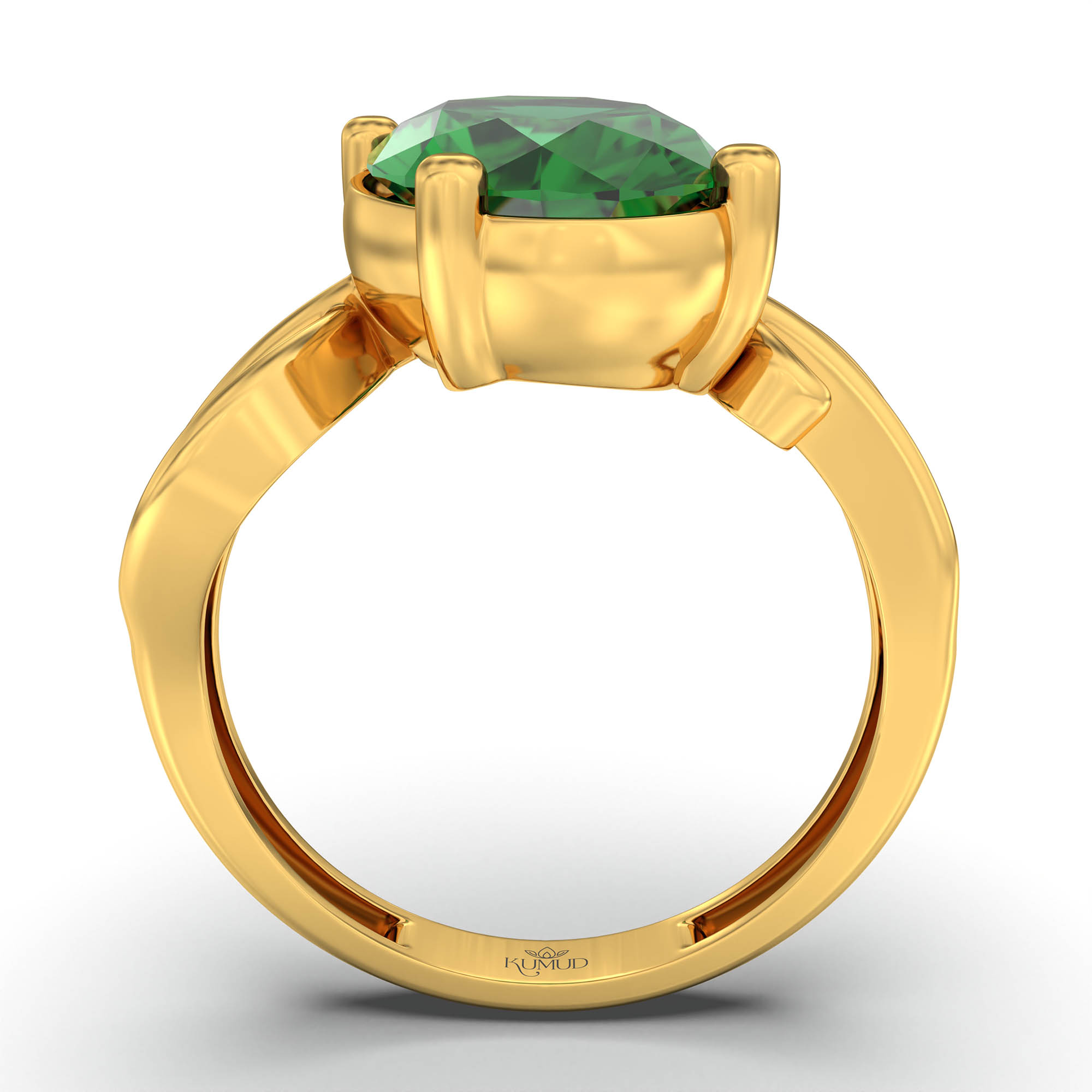 Emerald (Panna) Ring for Women in 22K Yellow Gold – Oval 11x8 mm, Prong Setting, 4 g (Design K14-9) thumbnail