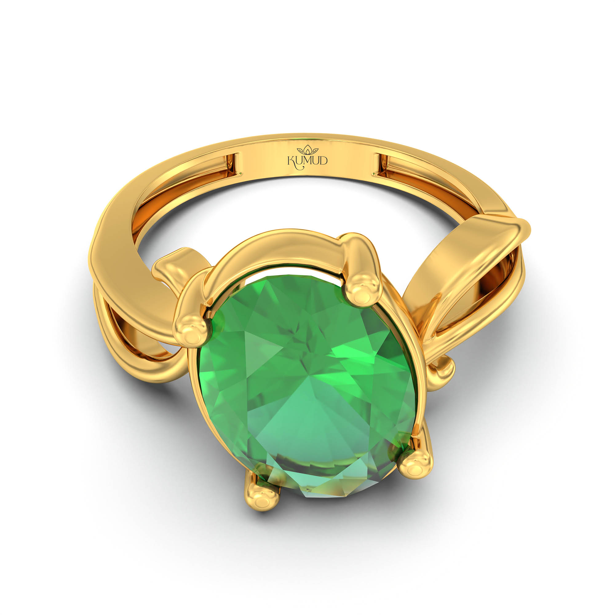 Emerald (Panna) Ring for Women in 22K Yellow Gold – Oval 11x8 mm, Prong Setting, 4 g (Design K14-9) thumbnail