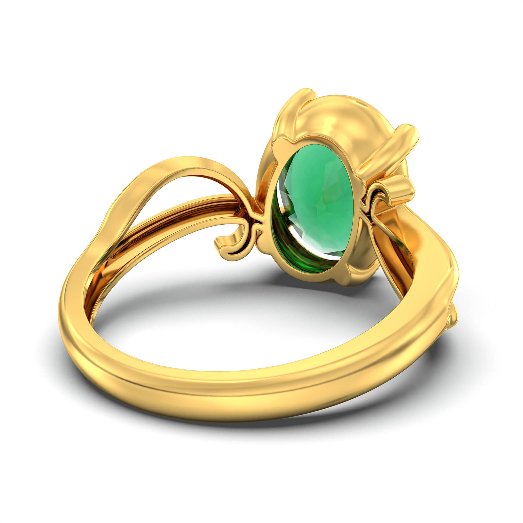 Emerald (Panna) Ring for Women in 22K Yellow Gold – Oval 11x8 mm, Prong Setting, 4 g (Design K14-9) thumbnail