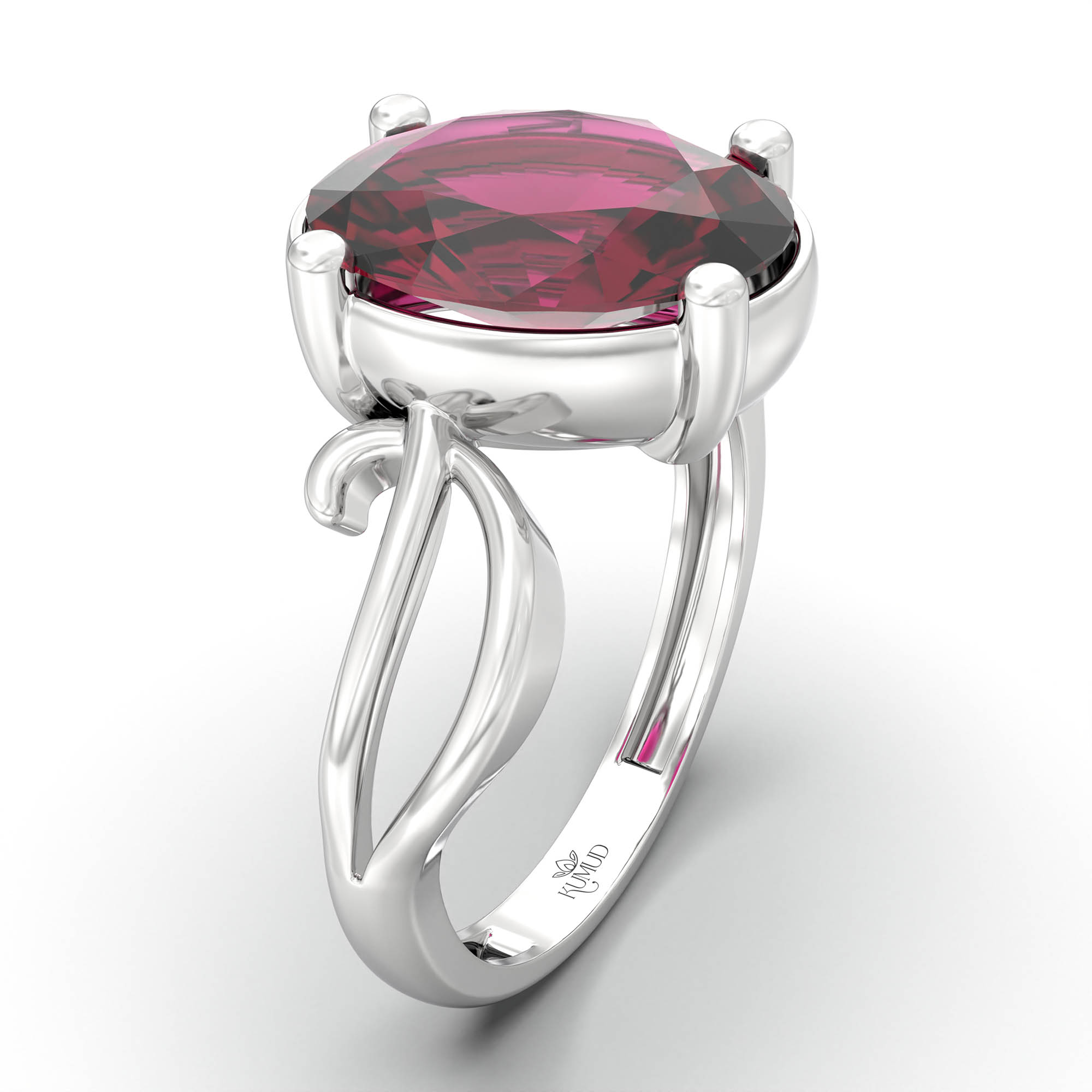 Ruby (Manik) Ring for Women in 18K White Gold – Oval 11x8 mm, Prong Setting, 4 g (Design K14-9) thumbnail