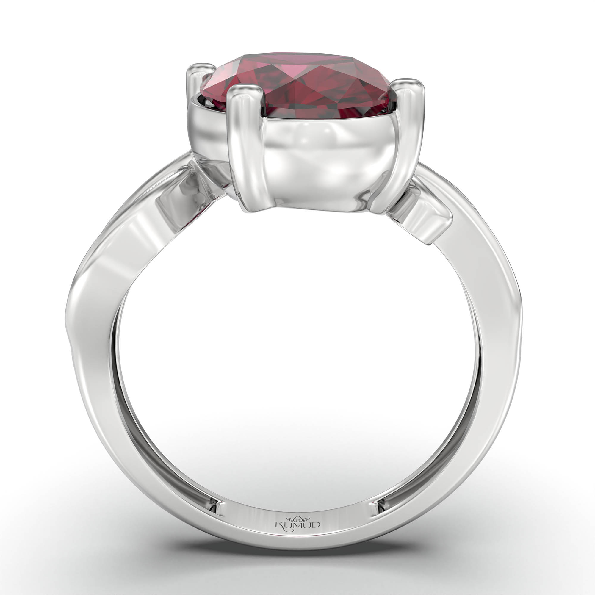 Ruby (Manik) Ring for Women in 18K White Gold – Oval 11x8 mm, Prong Setting, 4 g (Design K14-9) thumbnail