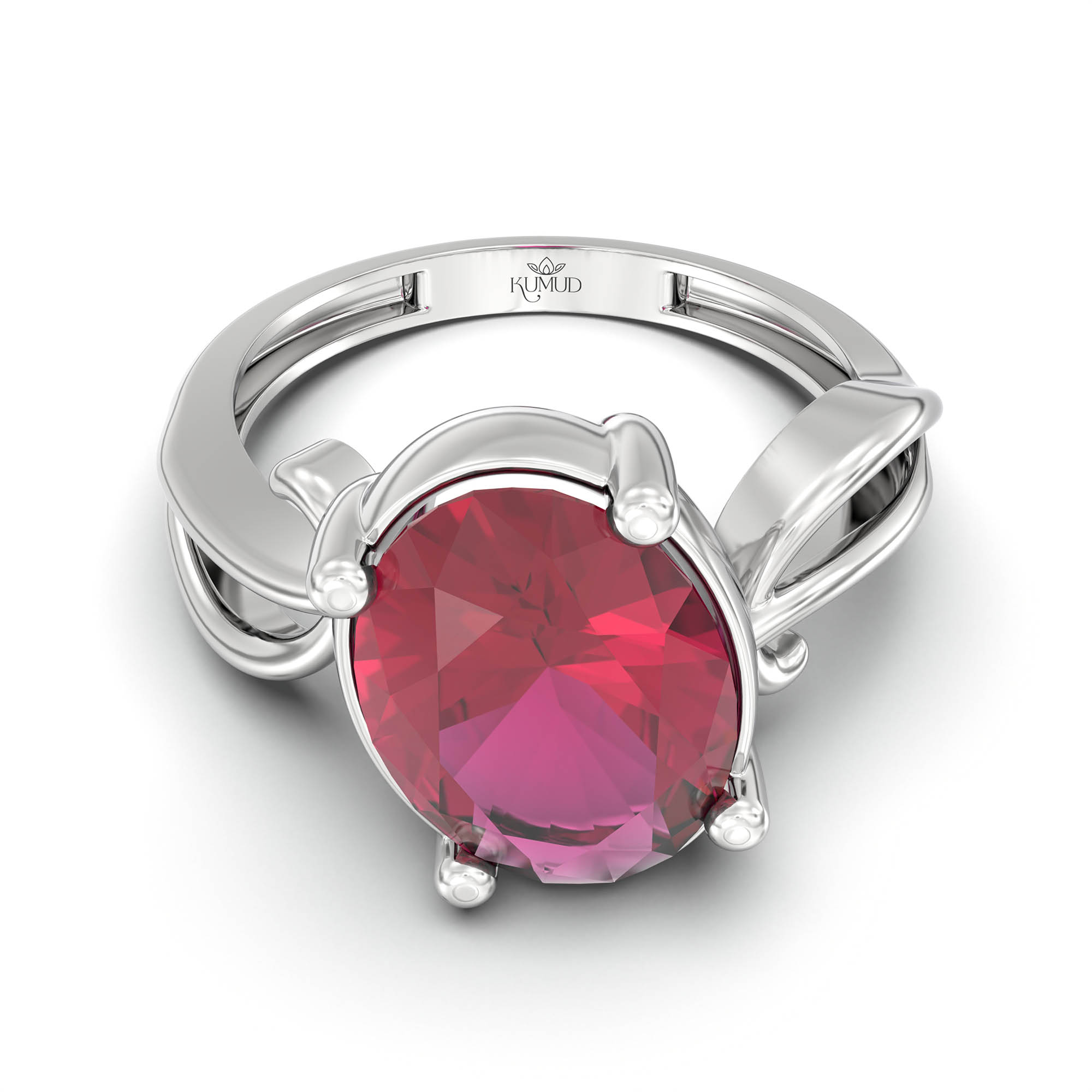 Ruby (Manik) Ring for Women in 18K White Gold – Oval 11x8 mm, Prong Setting, 4 g (Design K14-9) thumbnail
