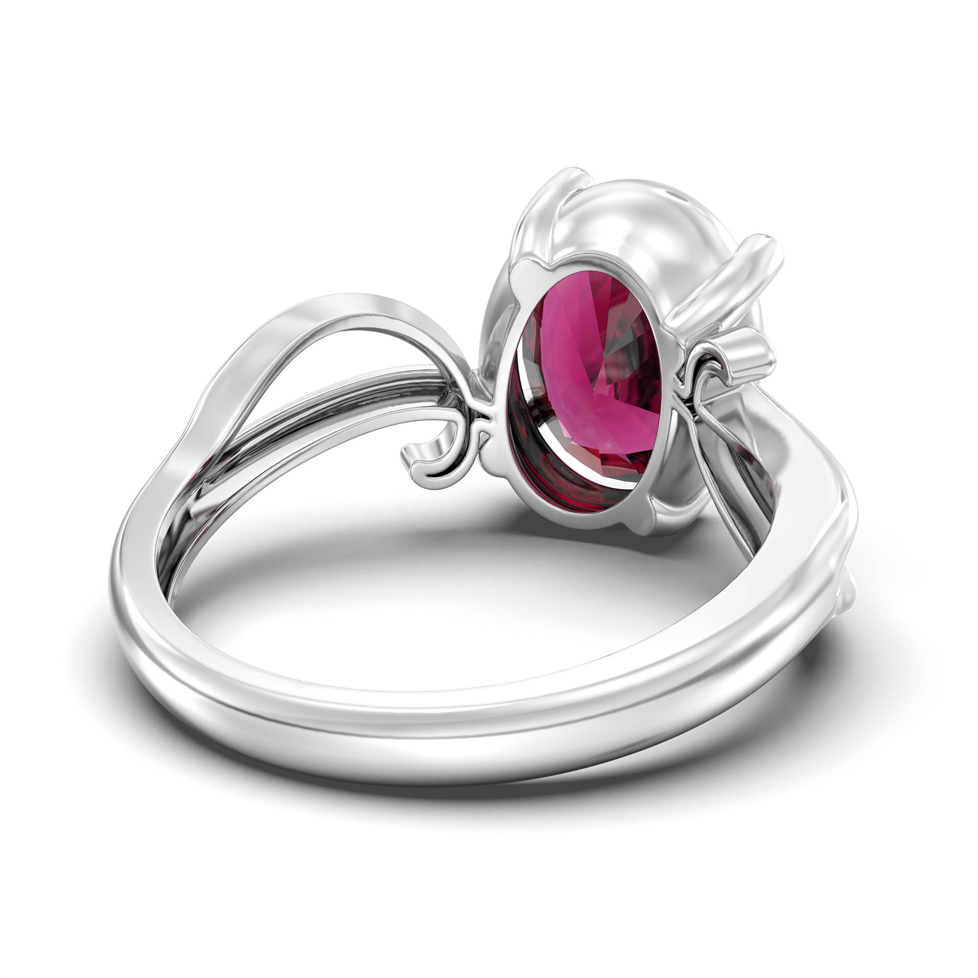 Ruby (Manik) Ring for Women in 18K White Gold – Oval 11x8 mm, Prong Setting, 4 g (Design K14-9) thumbnail