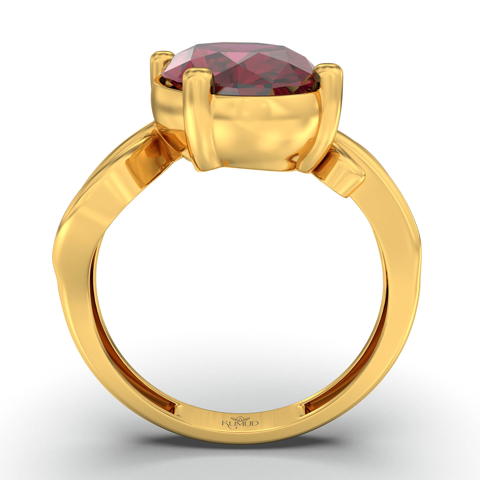 Ruby (Manik) Ring for Women in 22K Yellow Gold – Oval 11x8 mm, Prong Setting, 4 g (Design K14-9) thumbnail