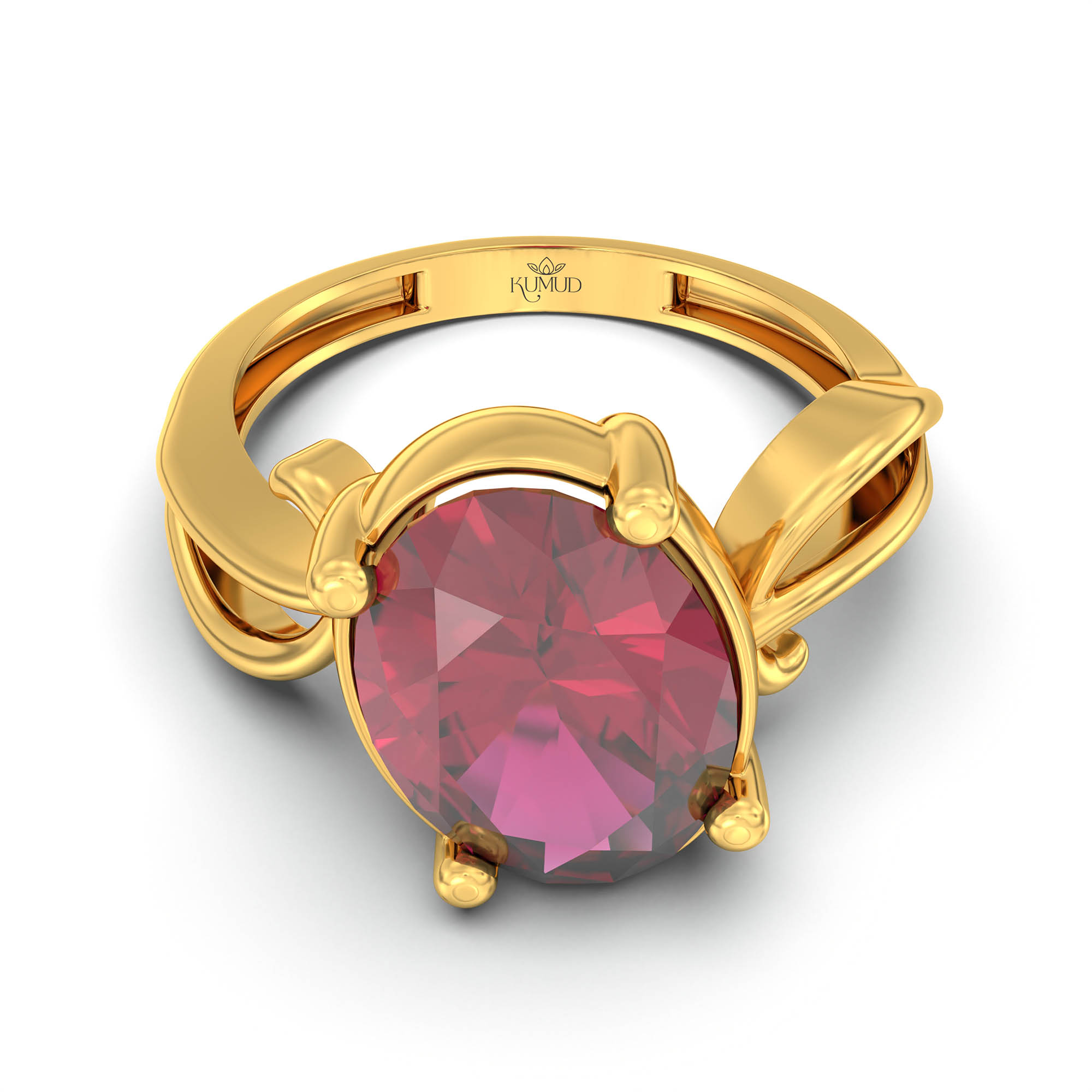 Ruby (Manik) Ring for Women in 22K Yellow Gold – Oval 11x8 mm, Prong Setting, 4 g (Design K14-9) thumbnail