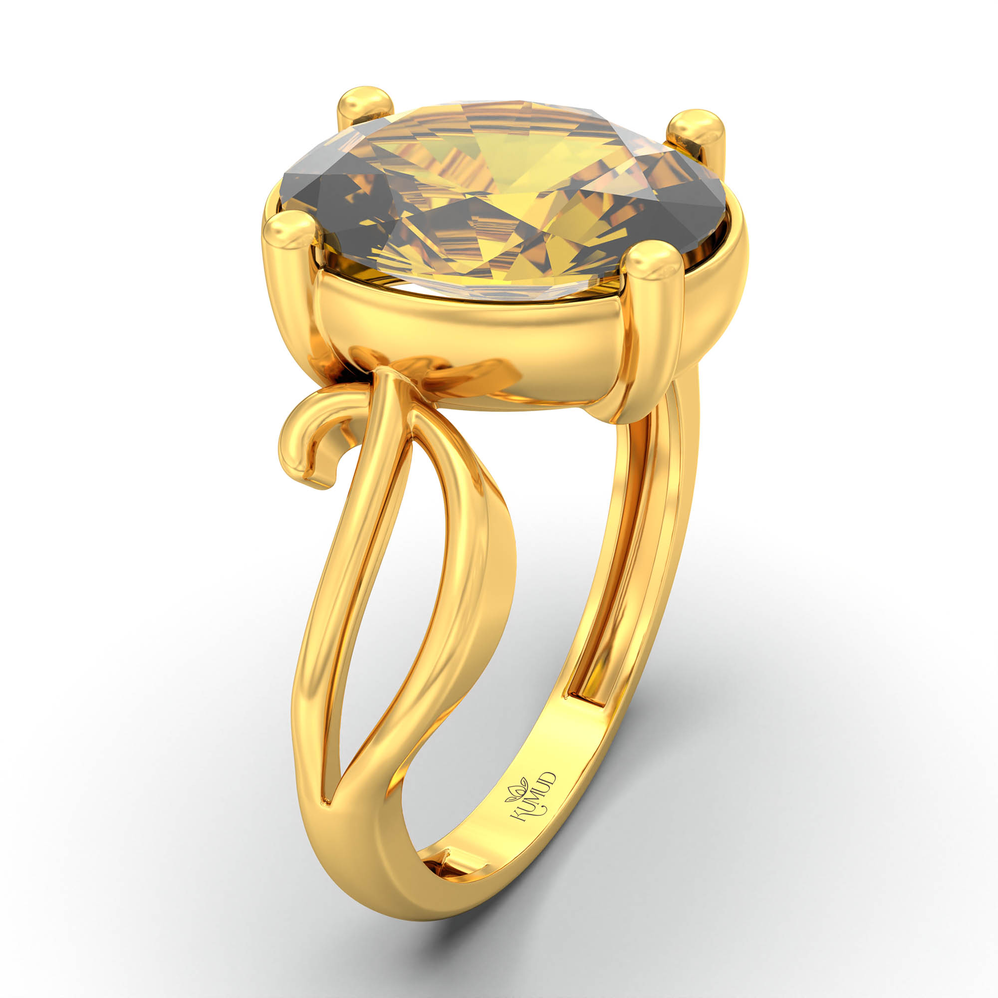 Yellow Sapphire (Pukhraj) Ring for Women in 22K Yellow Gold – Oval 11x8 mm, Prong Setting, 4 g (Design K14-9) thumbnail