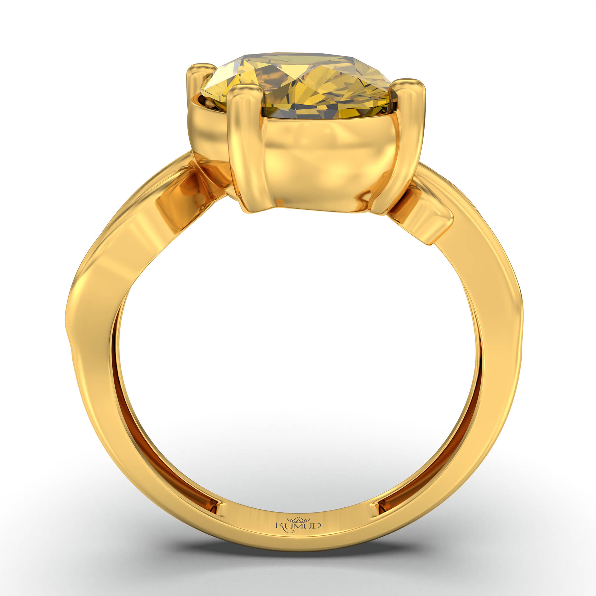 Yellow Sapphire (Pukhraj) Ring for Women in 22K Yellow Gold – Oval 11x8 mm, Prong Setting, 4 g (Design K14-9) thumbnail