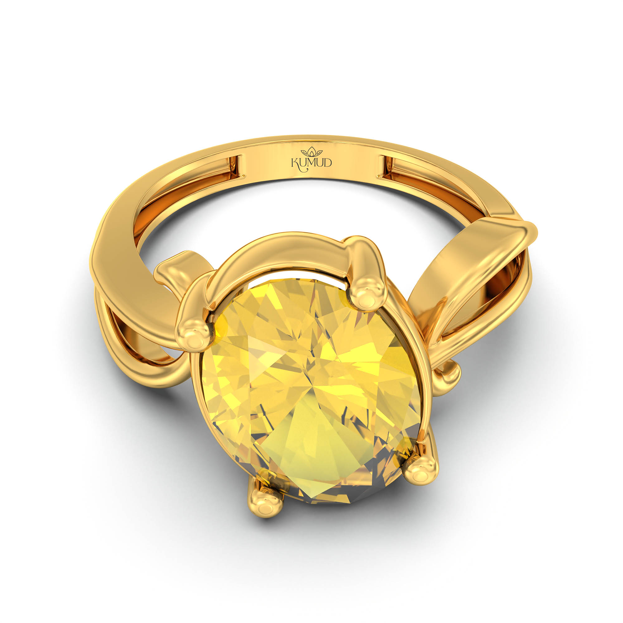 Yellow Sapphire (Pukhraj) Ring for Women in 22K Yellow Gold – Oval 11x8 mm, Prong Setting, 4 g (Design K14-9) thumbnail