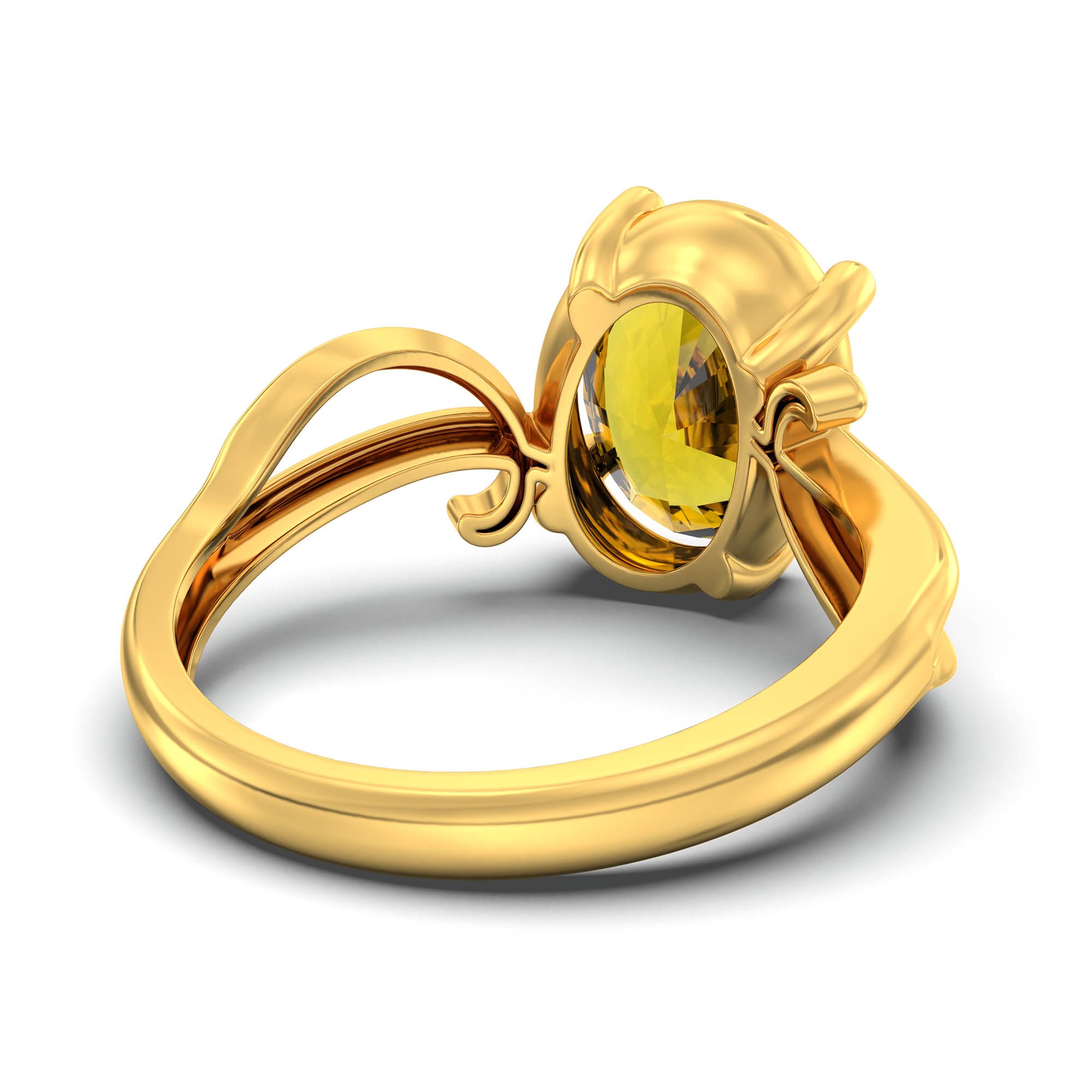 Yellow Sapphire (Pukhraj) Ring for Women in 22K Yellow Gold – Oval 11x8 mm, Prong Setting, 4 g (Design K14-9) thumbnail