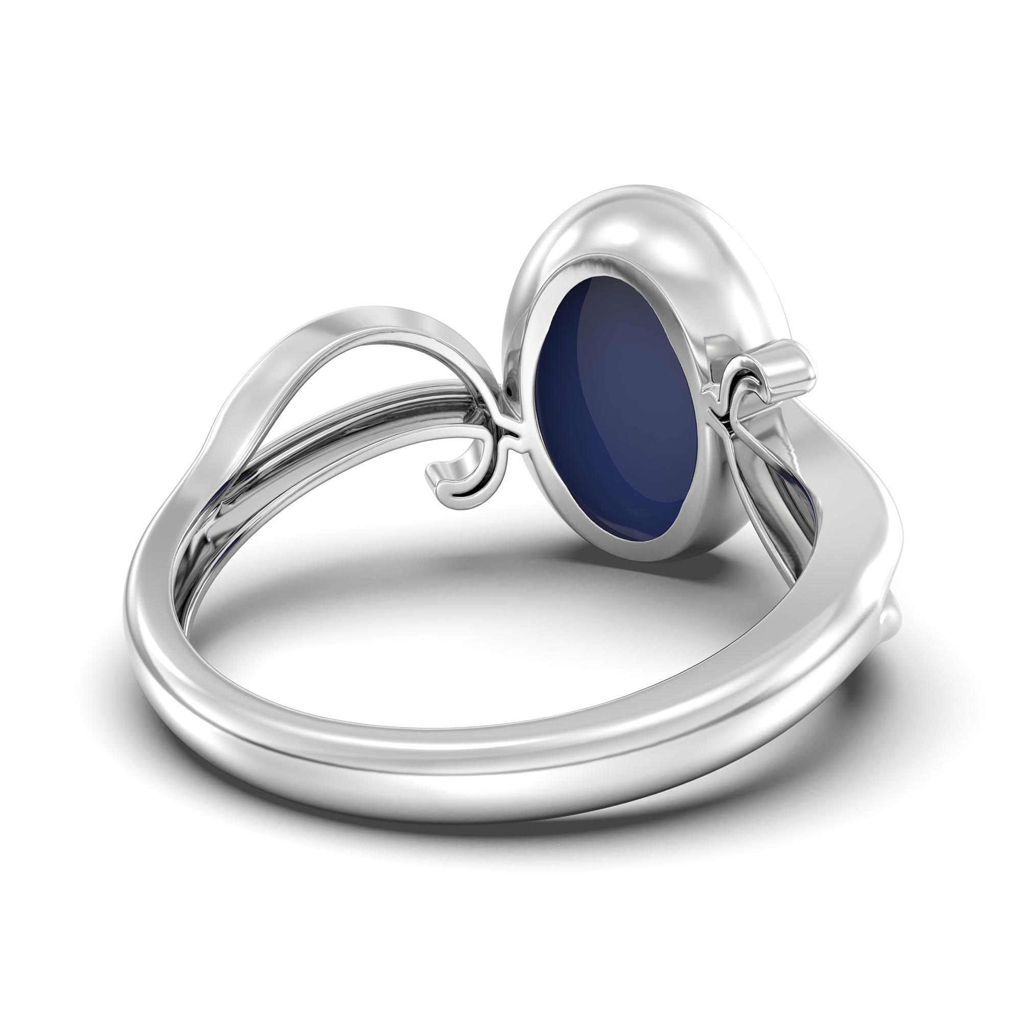 Blue Sapphire (Neelam) Ring for Women in 18K White Gold – Oval Cabochon 11x8 mm, Bezel Setting, 4 g (Design K14-9) thumbnail