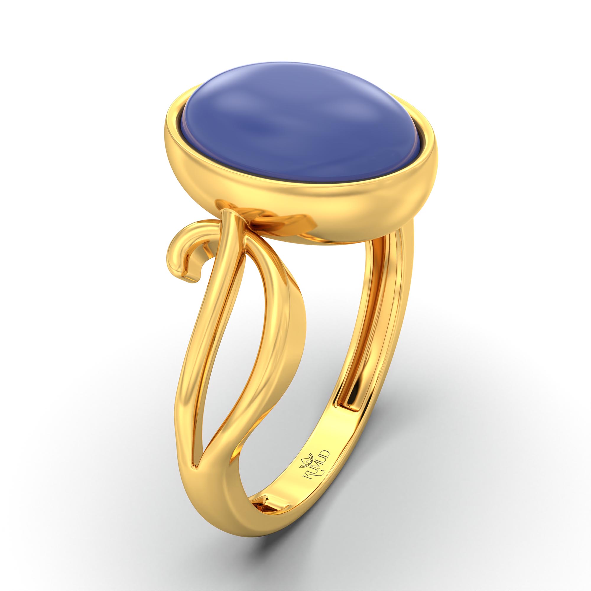 Blue Sapphire (Neelam) Ring for Women in 22K Yellow Gold – Oval Cabochon 11x8 mm, Bezel Setting, 4 g (Design K14-9) thumbnail