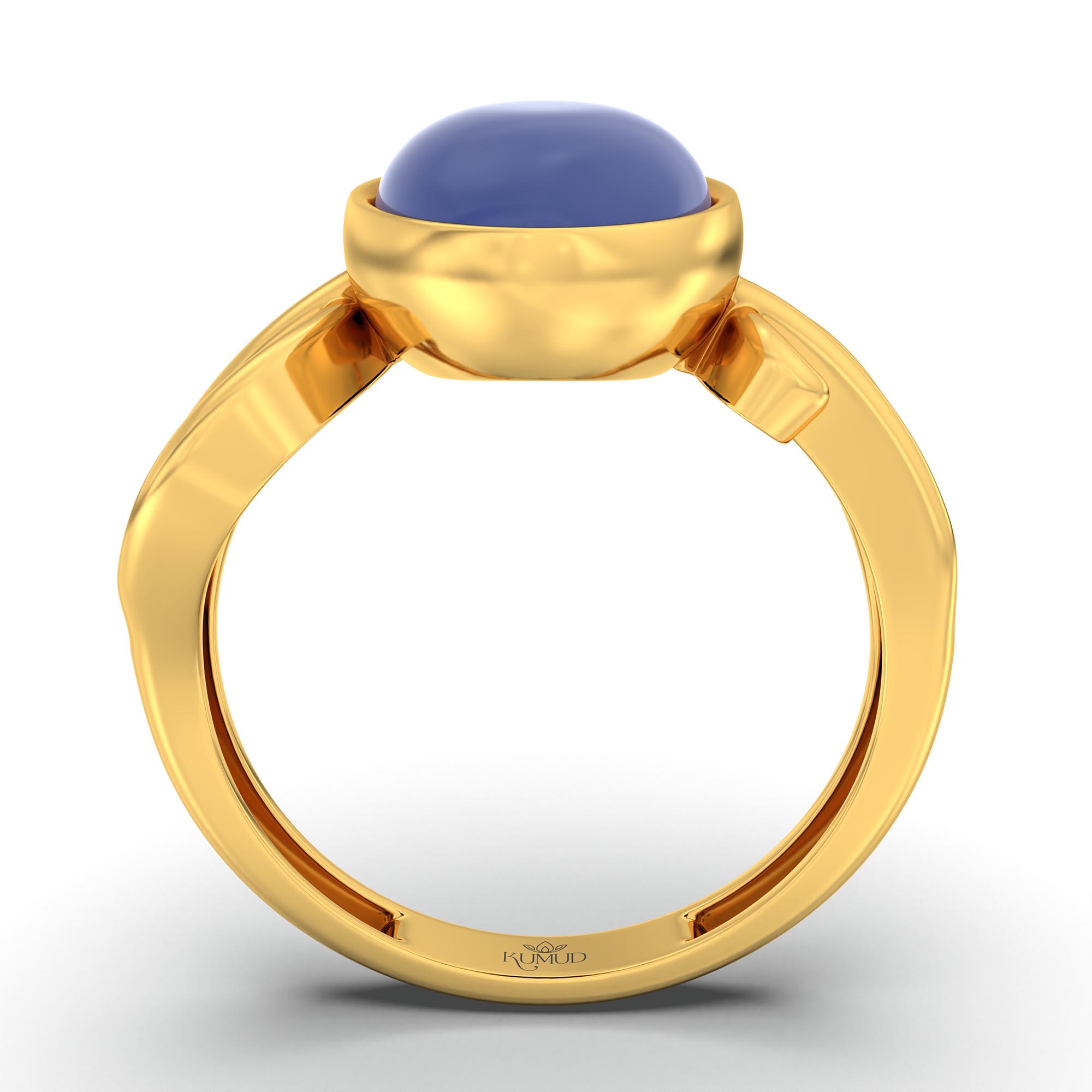Blue Sapphire (Neelam) Ring for Women in 22K Yellow Gold – Oval Cabochon 11x8 mm, Bezel Setting, 4 g (Design K14-9) thumbnail