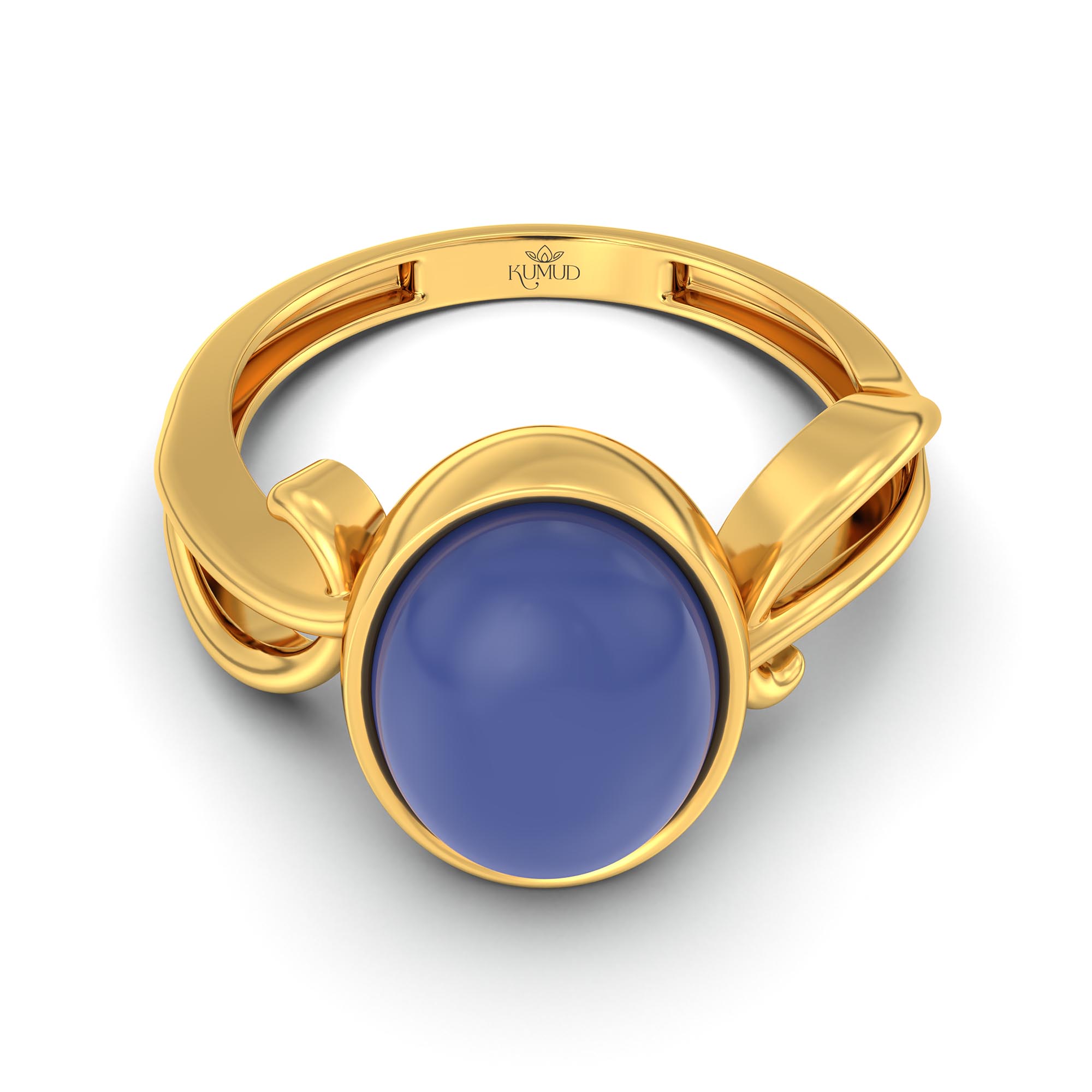 Blue Sapphire (Neelam) Ring for Women in 22K Yellow Gold – Oval Cabochon 11x8 mm, Bezel Setting, 4 g (Design K14-9) thumbnail