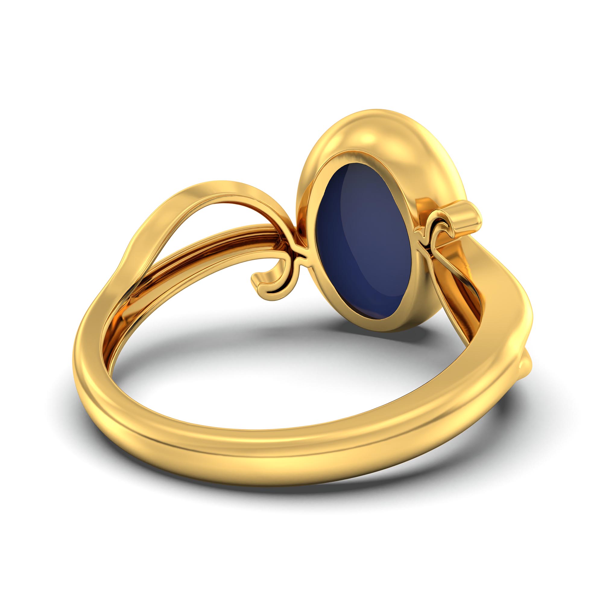 Blue Sapphire (Neelam) Ring for Women in 22K Yellow Gold – Oval Cabochon 11x8 mm, Bezel Setting, 4 g (Design K14-9) thumbnail
