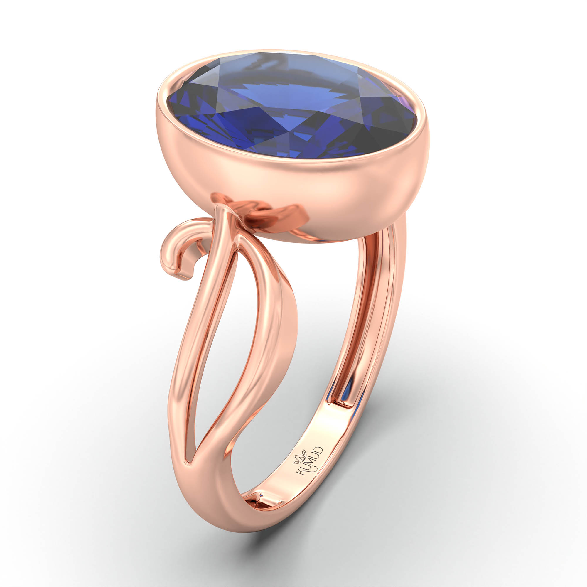 Blue Sapphire (Neelam) Ring for Women in 18K Rose Gold – Oval 11x8 mm, Bezel Setting, 4 g (Design K14-9) thumbnail