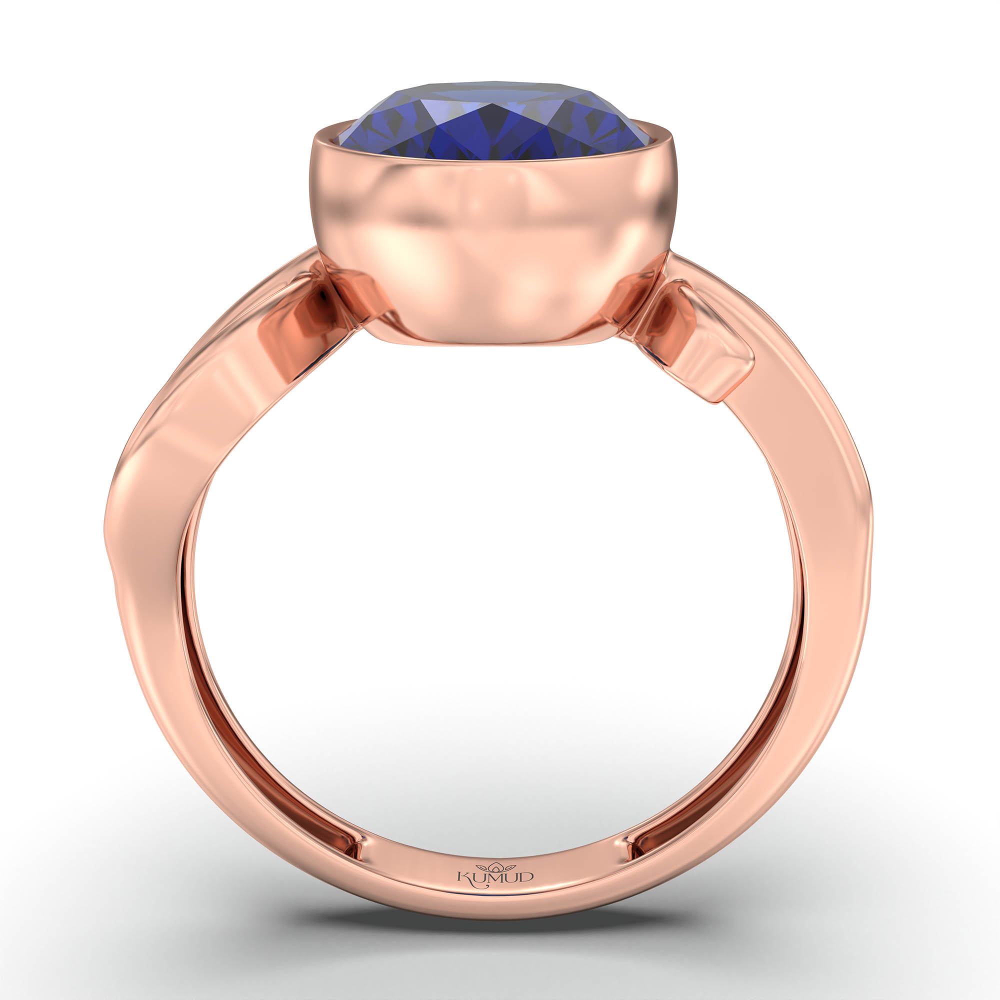 Blue Sapphire (Neelam) Ring for Women in 18K Rose Gold – Oval 11x8 mm, Bezel Setting, 4 g (Design K14-9) thumbnail