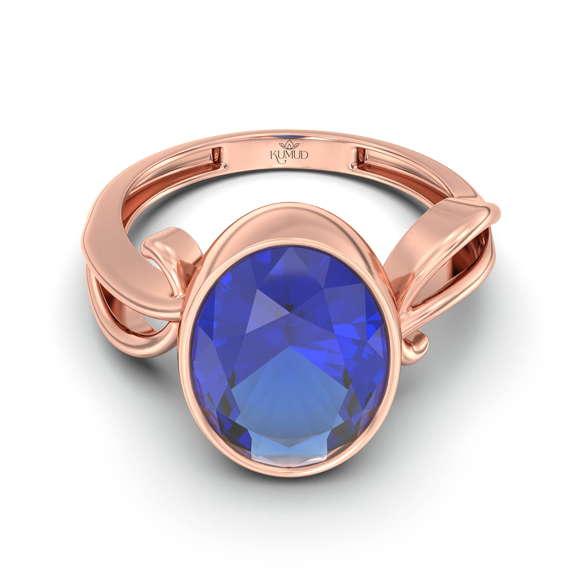Blue Sapphire (Neelam) Ring for Women in 18K Rose Gold – Oval 11x8 mm, Bezel Setting, 4 g (Design K14-9) thumbnail