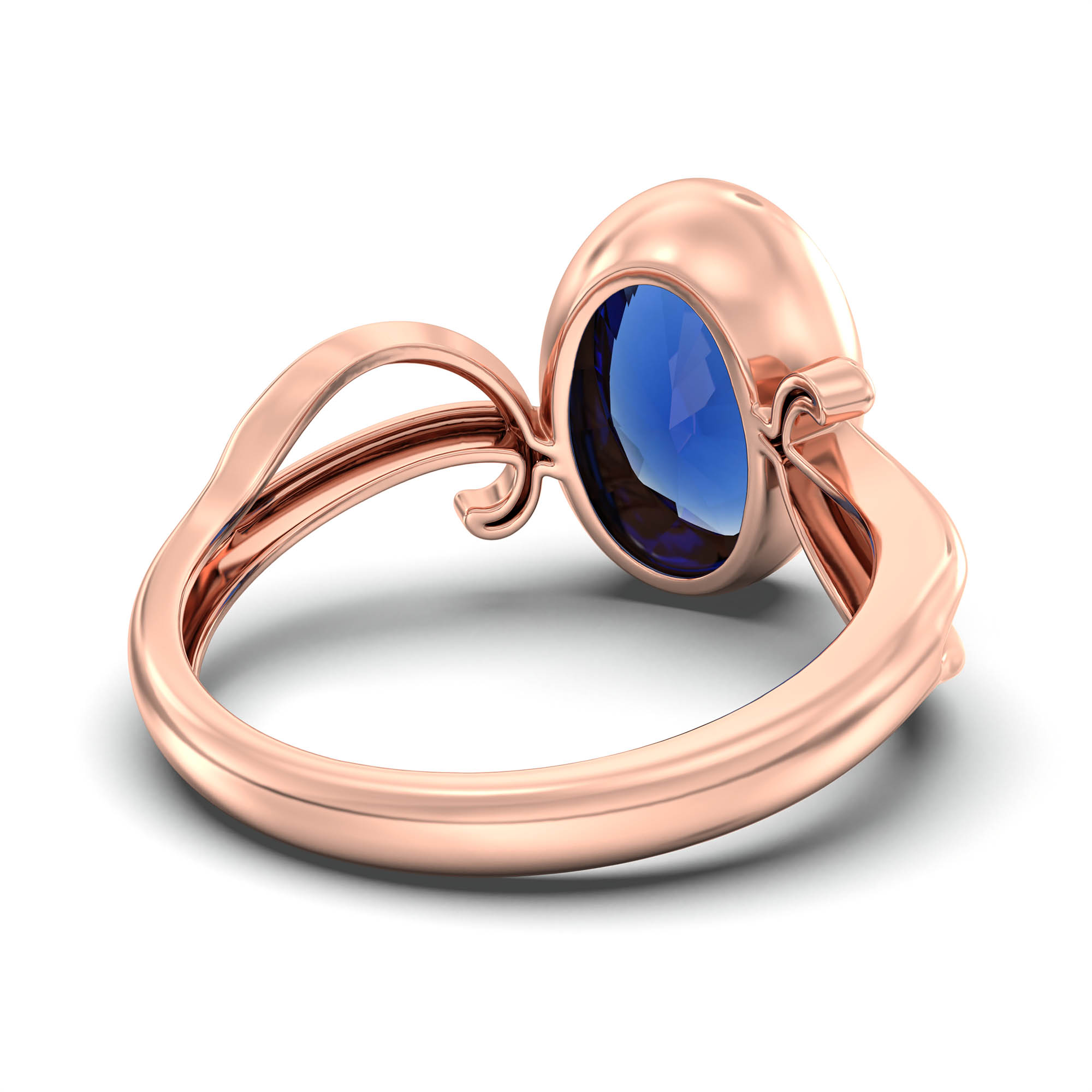 Blue Sapphire (Neelam) Ring for Women in 18K Rose Gold – Oval 11x8 mm, Bezel Setting, 4 g (Design K14-9) thumbnail